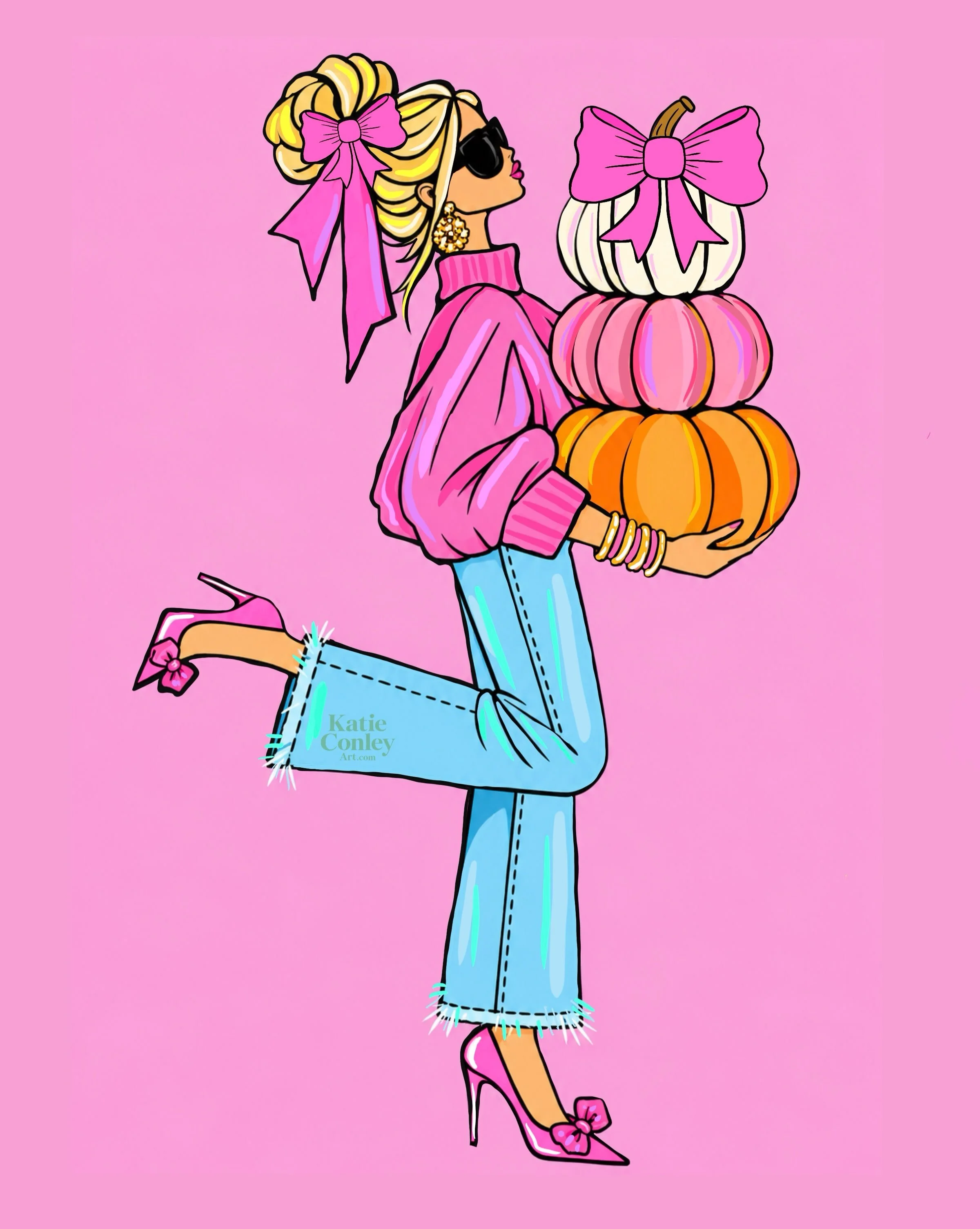 Fall, but make it fashion. 🎀🎃💖

Pumpkins, pink bows, statement heels, oversized sunnies, and just the right amount of glam. Because autumn doesn&rsquo;t have to be neutral. 😉🌈✨

A little colorful maximalism for pumpkin season from Katie Conley A