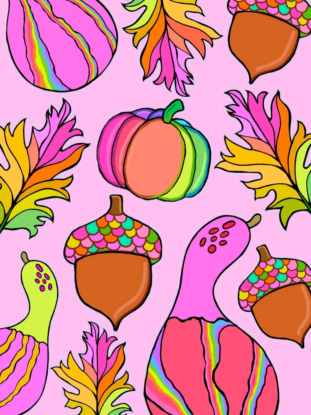 One of my OG fall illustrations, and still a fave. 🍂🌈 Rainbow pumpkins and colorful acorns will always feel like fall to me. 💖

#KatieConleyArt #SurfacePatternDesign #FallIllustration #ColorfulFall #RainbowPumpkins FallPatterns MaximalistArt ArtLi