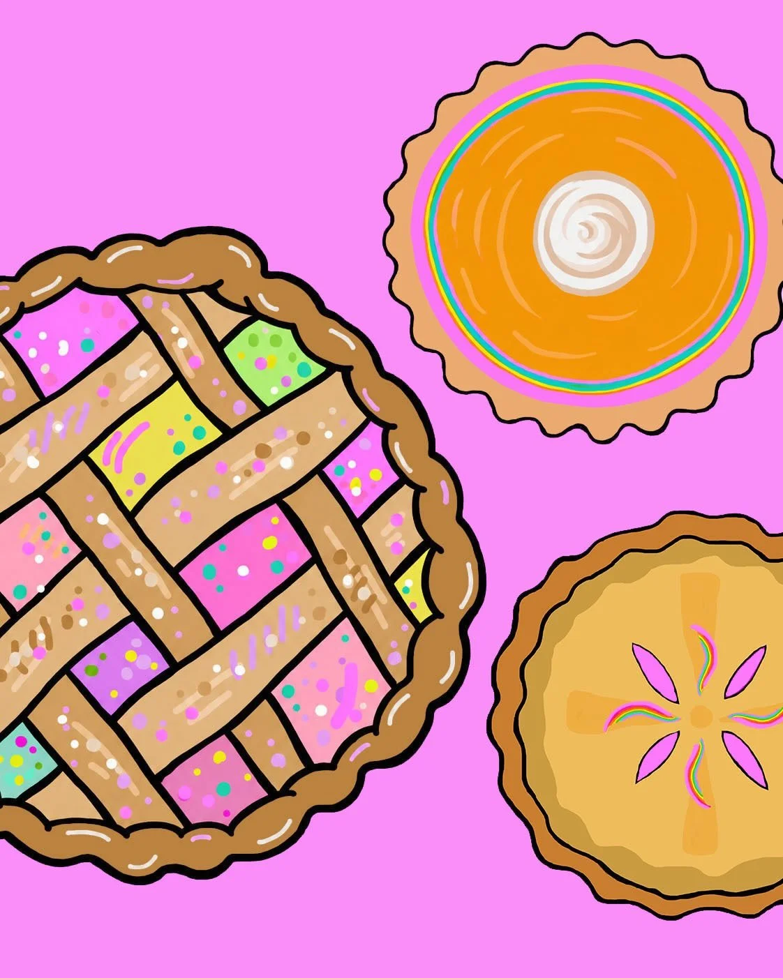 If you&rsquo;re gonna bake a pie, make it extra. Artwork now available for licensing. 🥧🌈💖

#KatieConleyArt #ArtLicensing #SurfaceDesign #ColorfulKitchen #PieLover MaximalistStyle