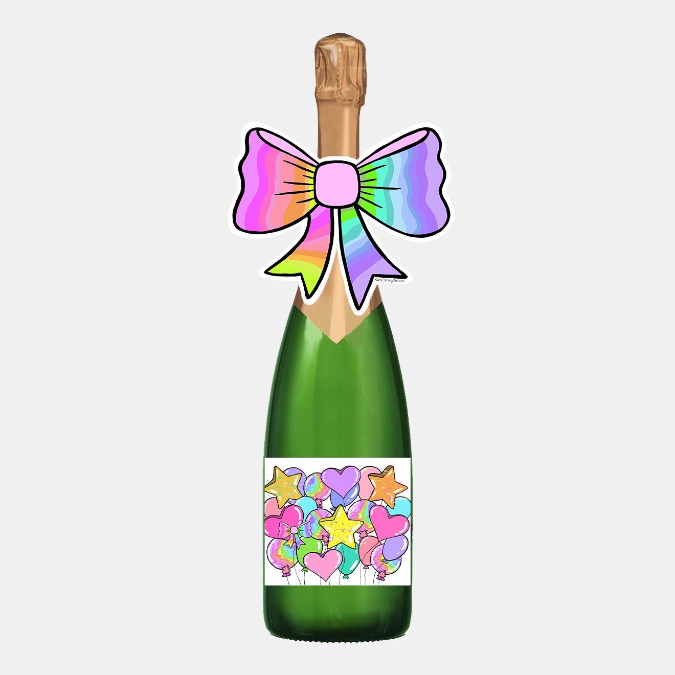 Champagne Bottle Label + Bow Topper Set