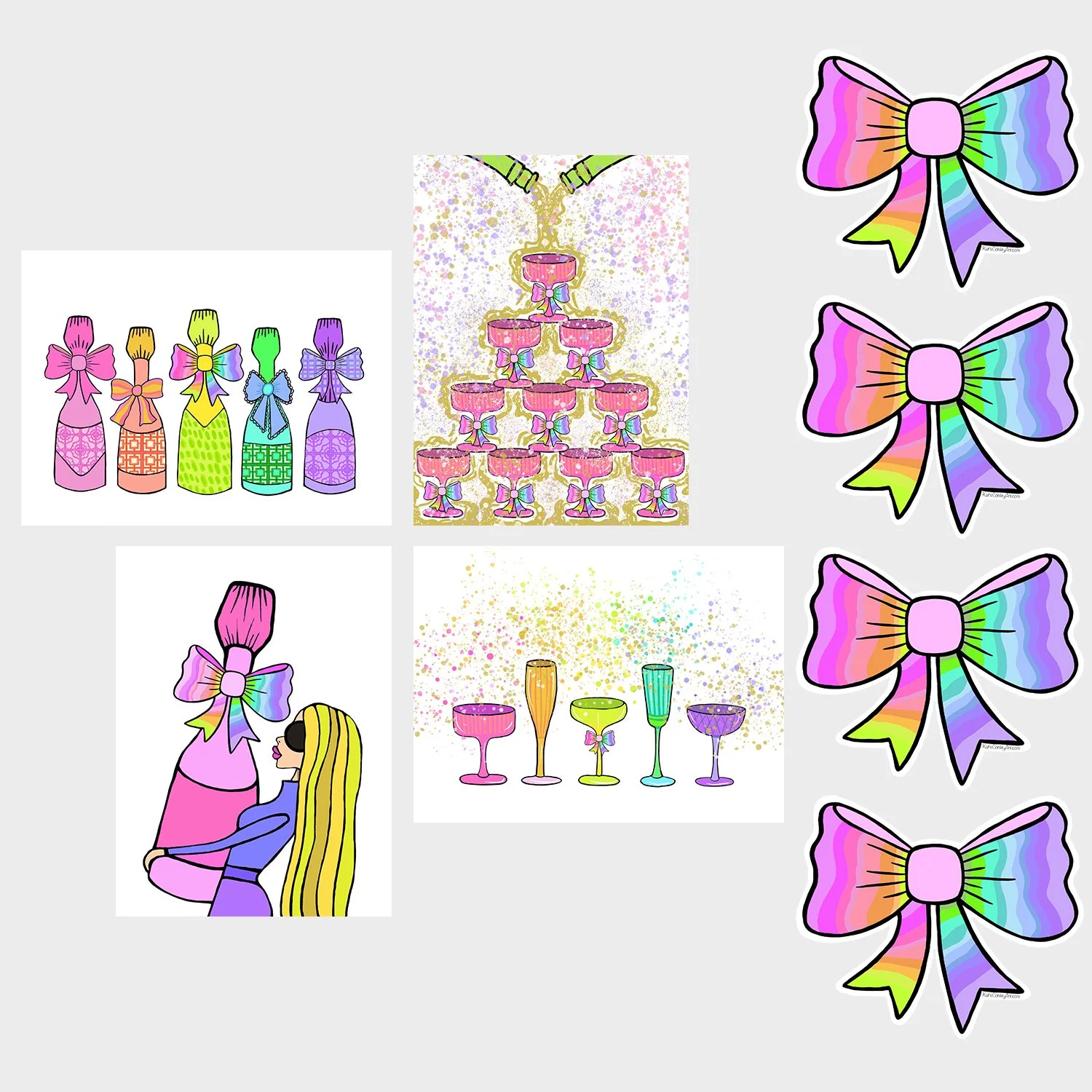 Card + Bow Topper Sticker Set: Prosecco Princess