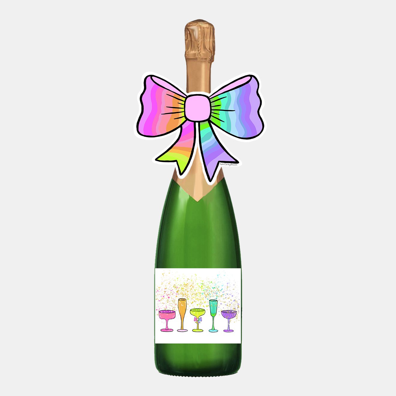 Champagne Bottle Label + Bow Topper Set