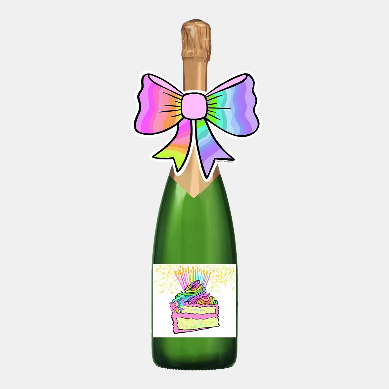 Champagne Bottle Label + Bow Topper Set