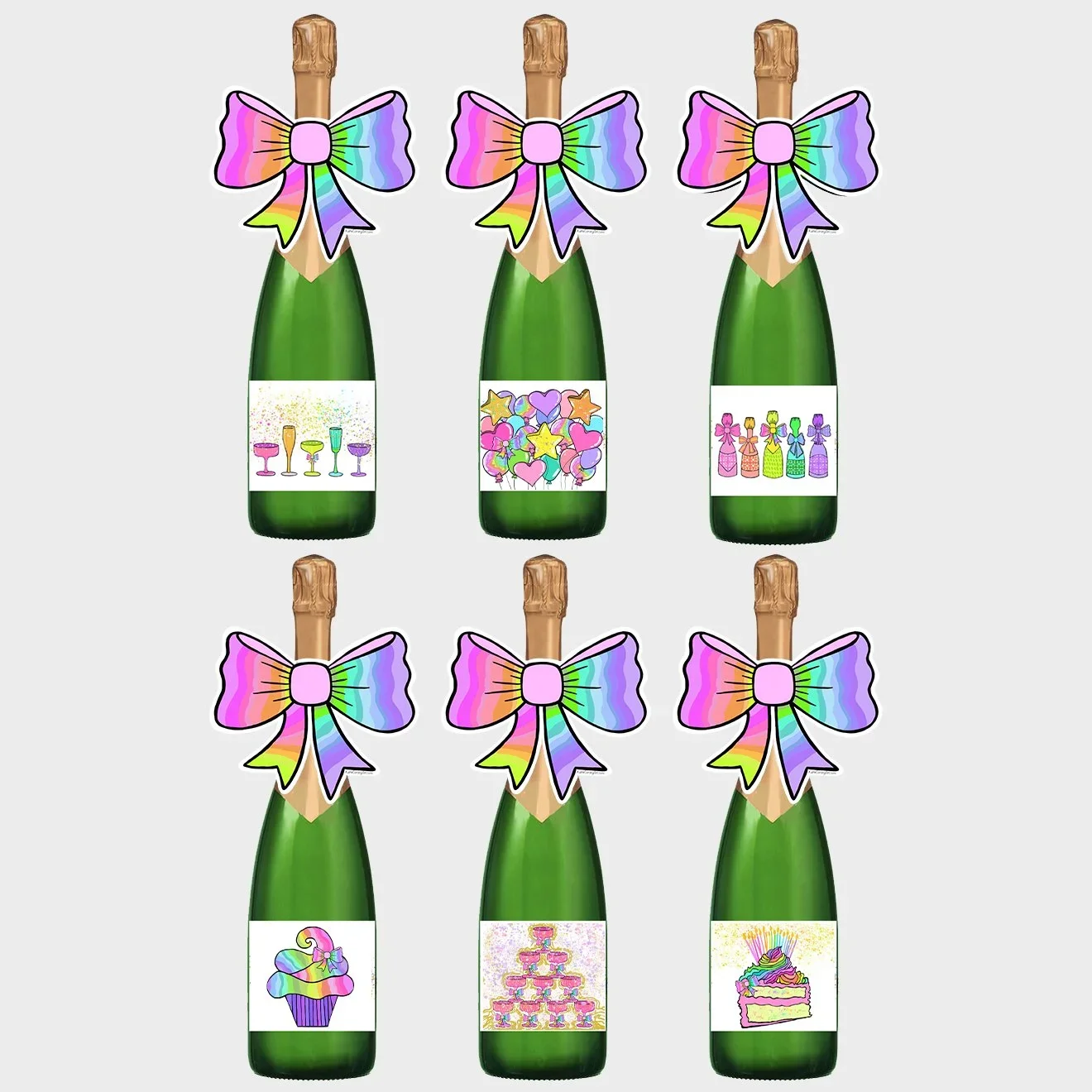 Champagne Bottle + Bow Topper Sticker Set
