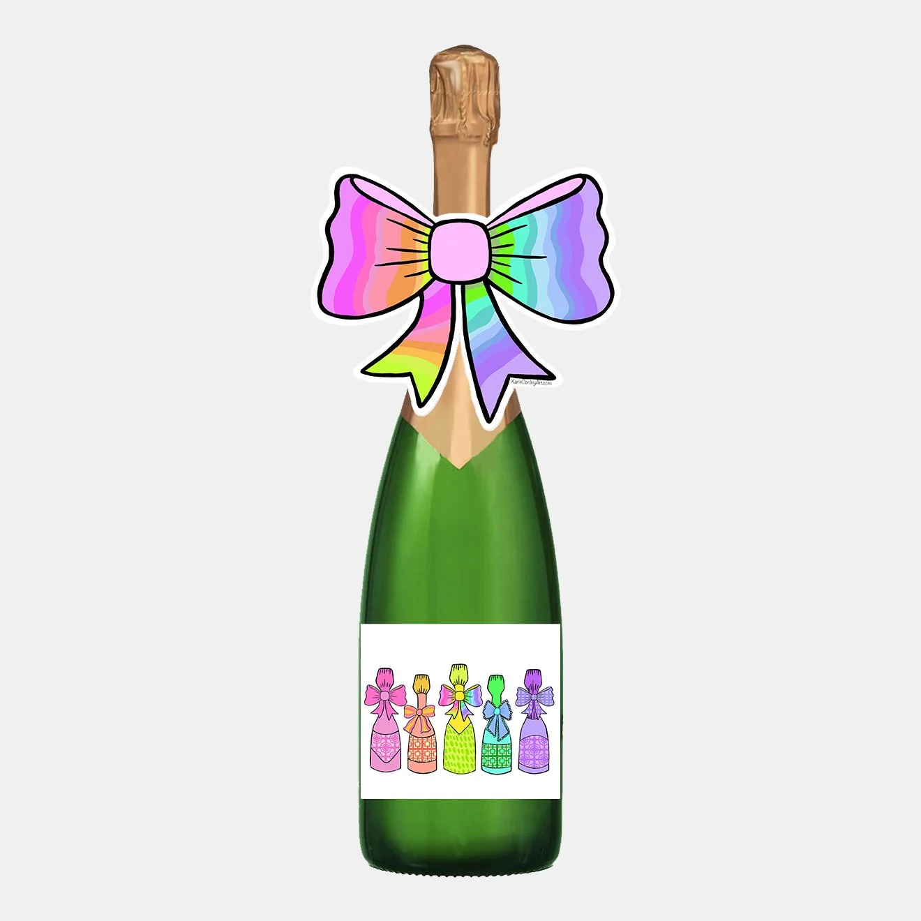 Champagne Bottle Label + Bow Topper Set