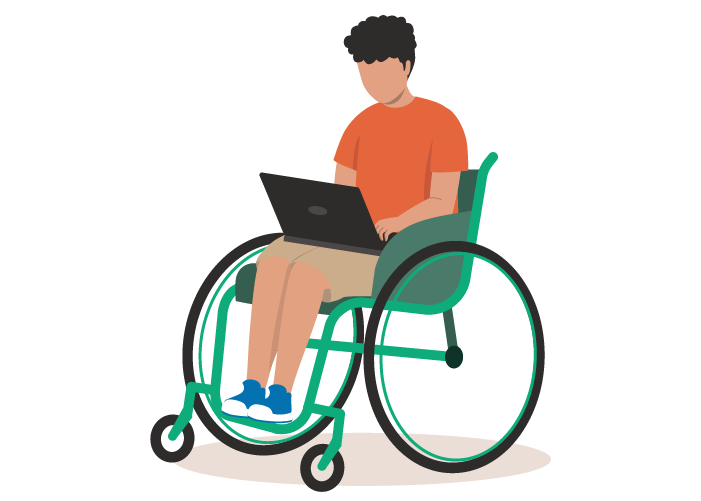 Person sitting in wheelchair using a laptop