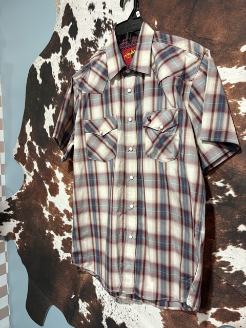 Red plaid pearl snap