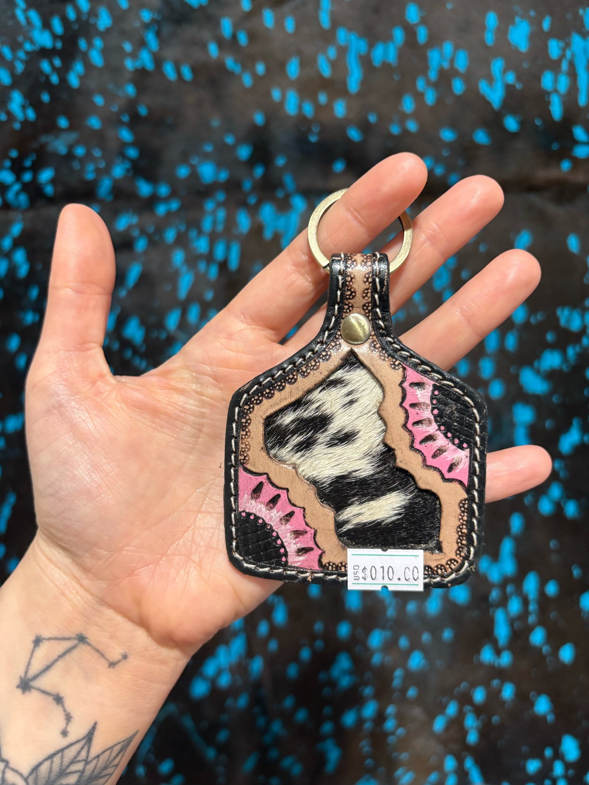 Cow tag keychain