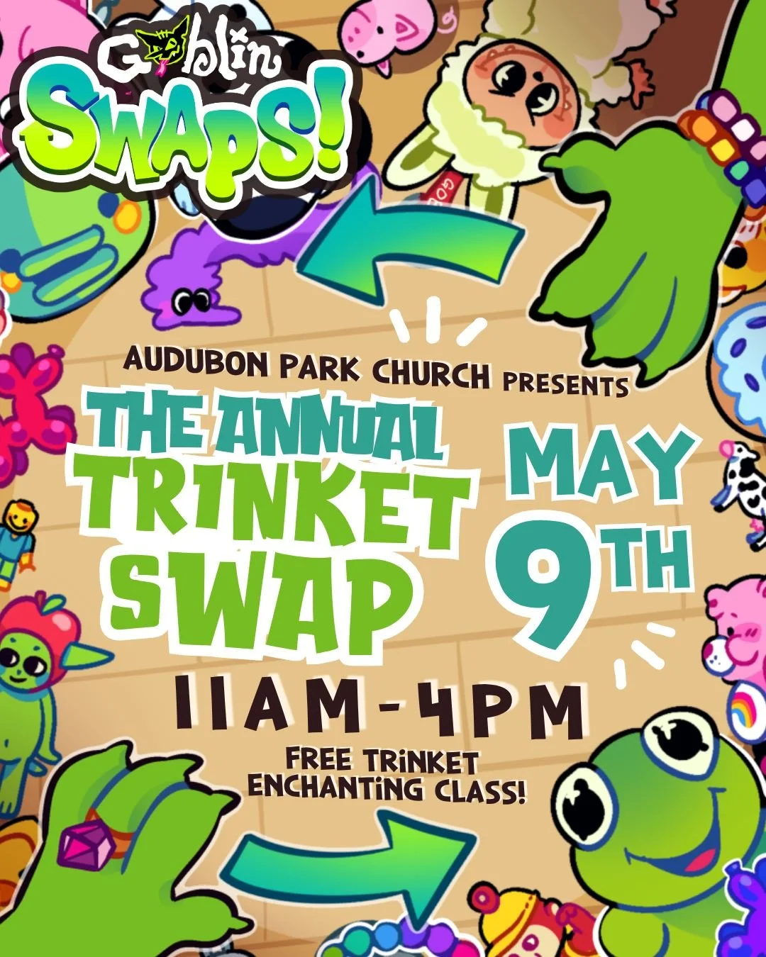 Gather your sparkly loot, shiny baubles, and curious oddities!!! It&rsquo;s time for our ANNUAL TRINKET SWAP!!MAY 9th 📆  from 11am-4pm at📍 3219 Chelsea St, Orlando, FL 32803!! with the @audubonparkchurch 

Bring your treasures in good condition!! f