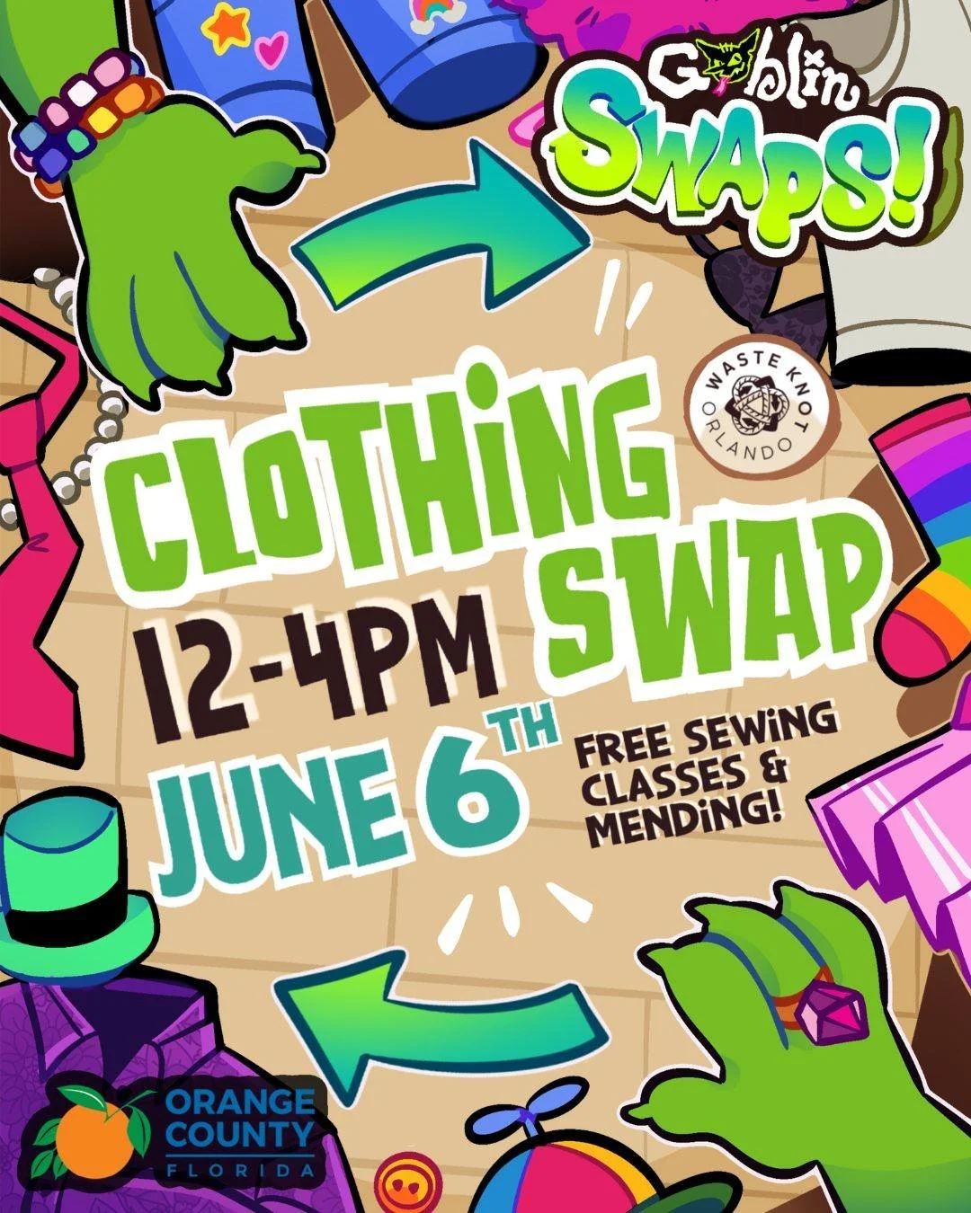 It&rsquo;s time for our CLOTHING SWAP once again!! Join us JUNE 6TH 📆 from 12pm-4pm at the Renaissance Senior Center (3800 S. Econlockhatchee Trail, Orlando, FL 32829) with @wasteknotorlando and @ocfl 

Bring up to ONE BAG (20 items max) of clean an