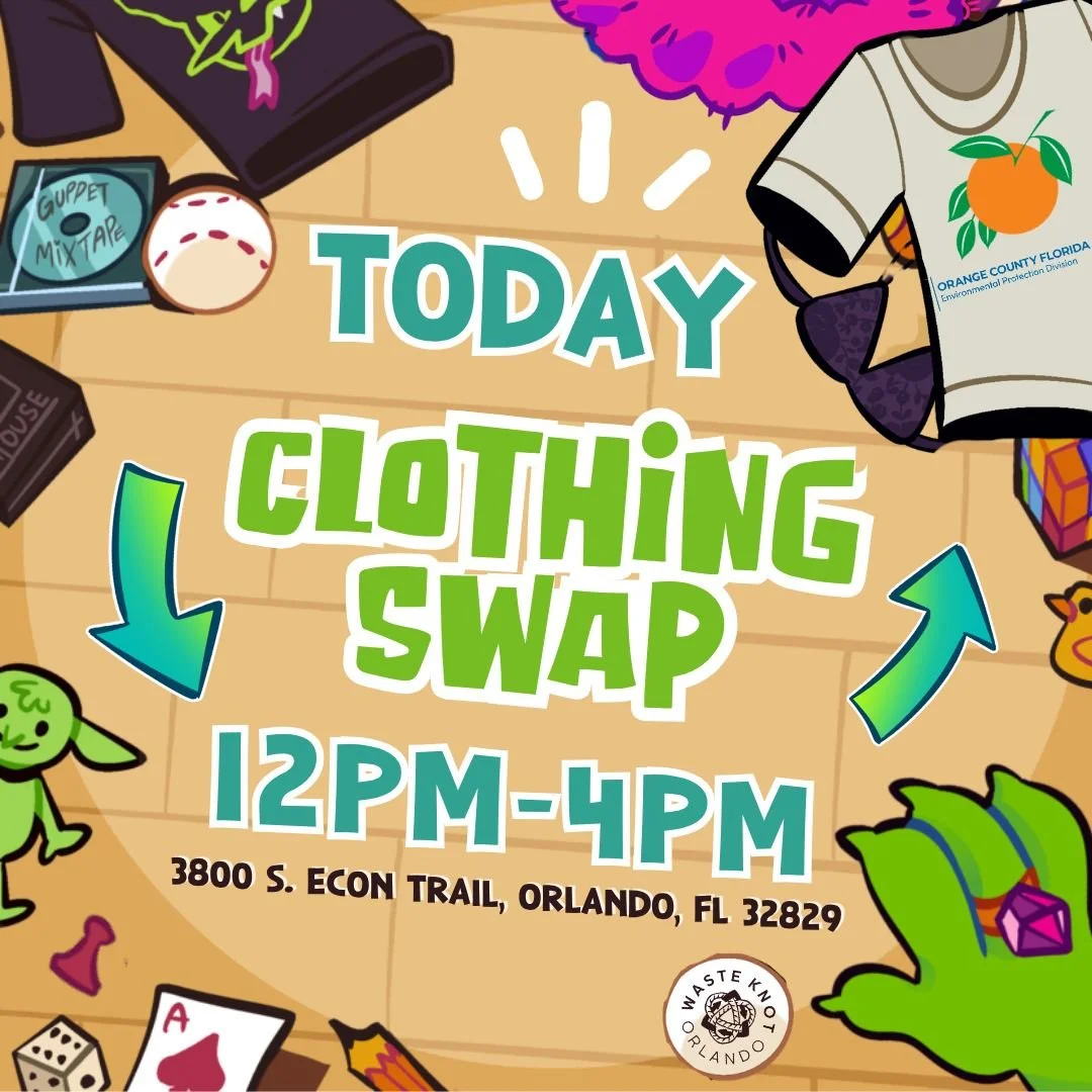 It&rsquo;s time for our CLOTHING SWAP once again!! Join us TODAY 📆 from 12 PM - 4 PM at the Renaissance Senior Center (3800 S. Econlockhatchee Trail, Orlando, FL 32829) with @wasteknotorlando and @ocfl 💚

Bring up to ONE BAG (20 items max) of clean
