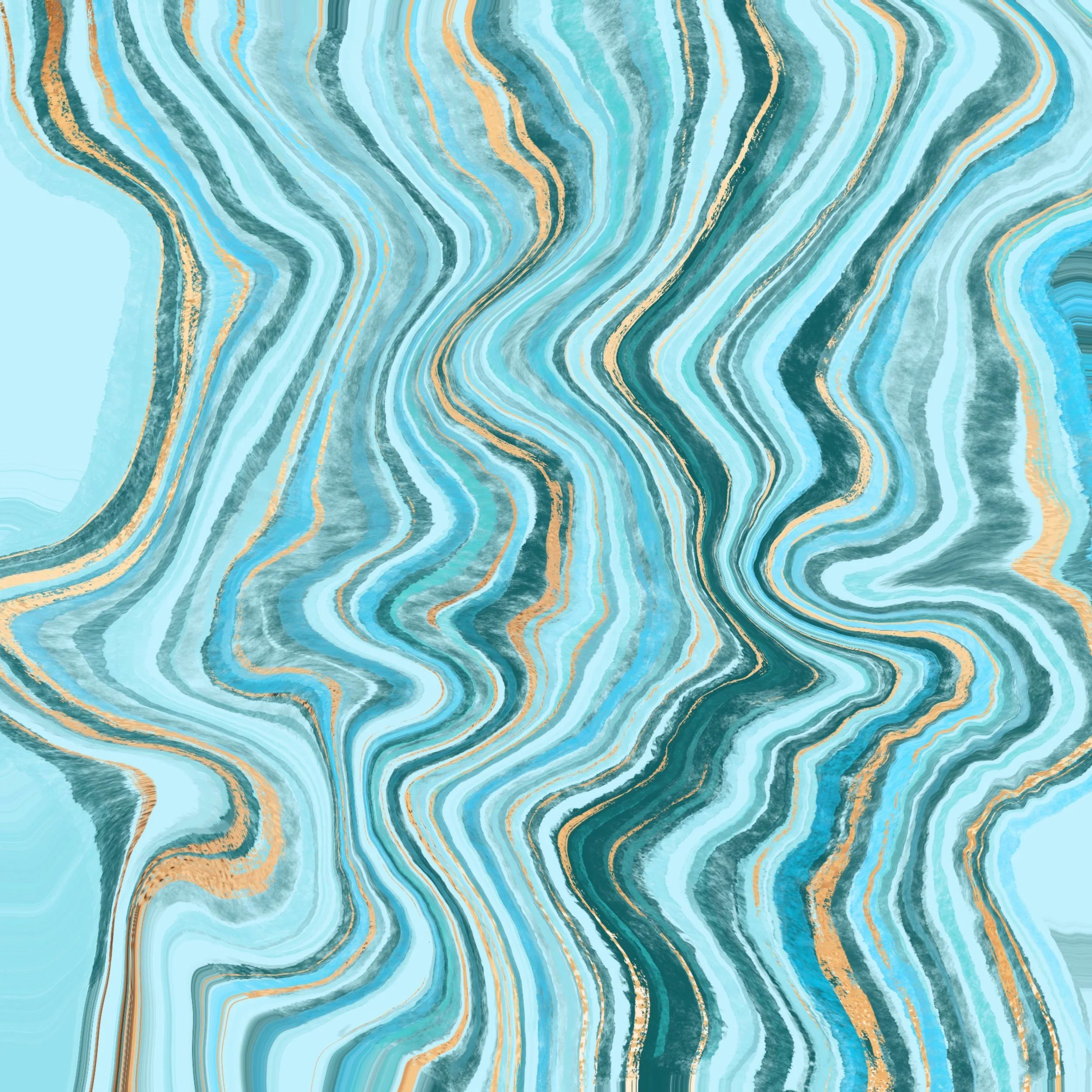 Diseño abstracto con líneas onduladas en tonos azules y dorados.