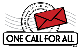 Logo for Banbridge Island WA with a red envelope icon and the slogan 'One Call for All'.