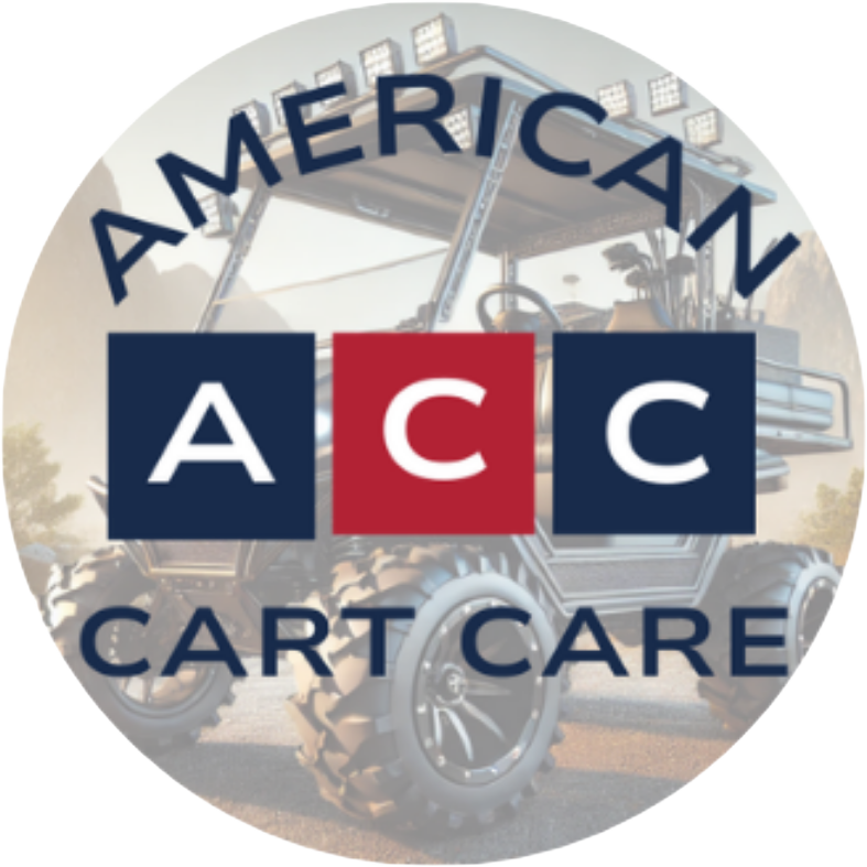 Logo for American Cart Care with golf cart image in the background.