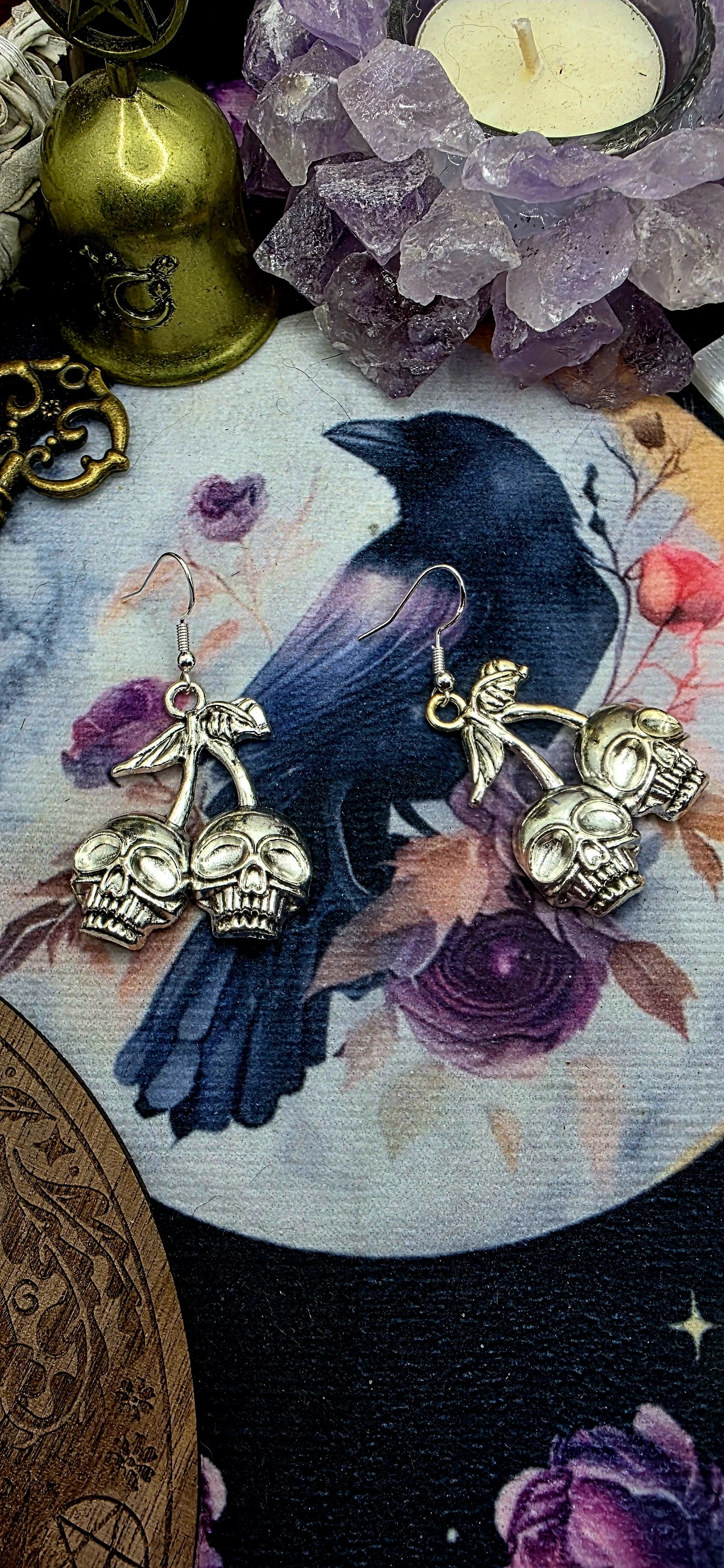Gothic Cherry Skull Earrings