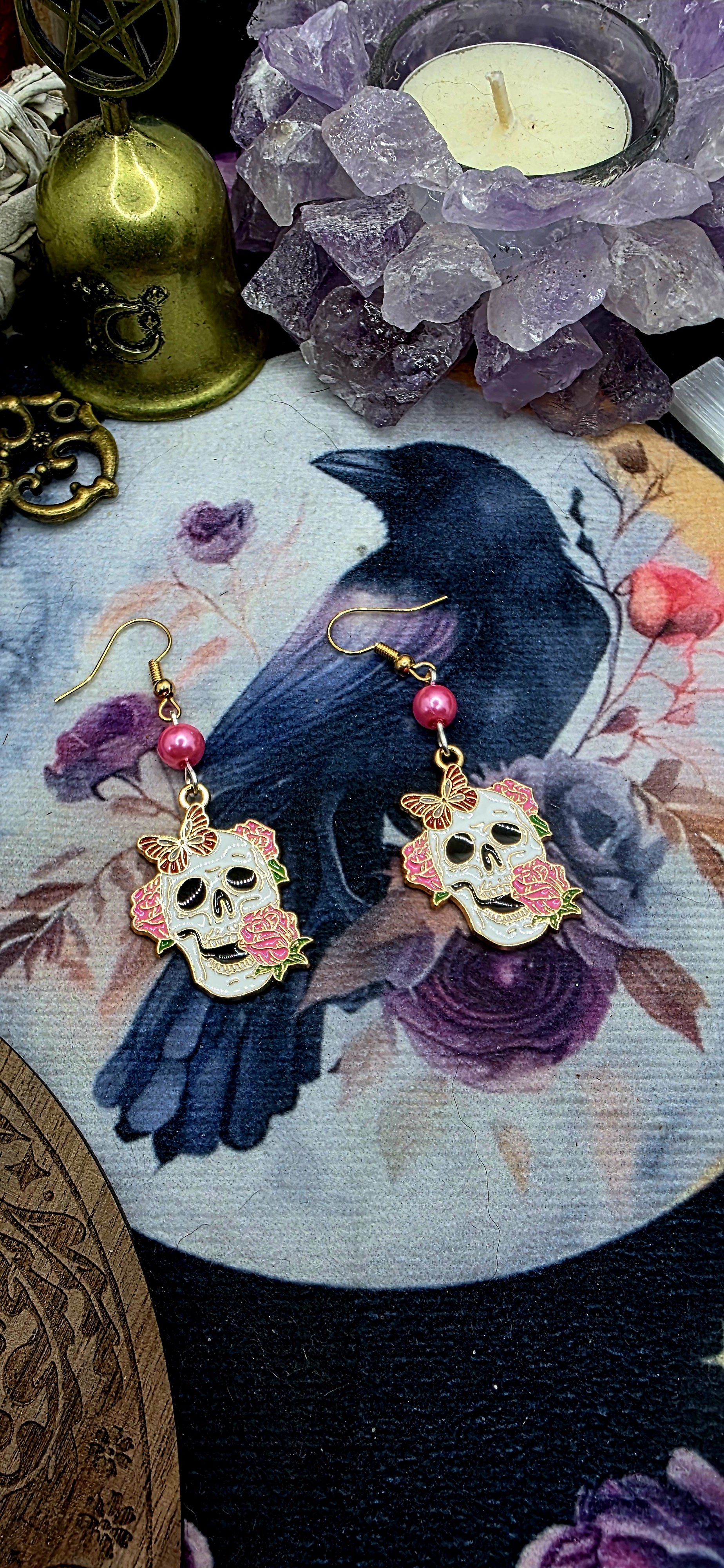 Mystic Rose Skull Earrings