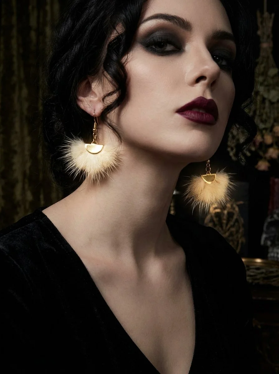 Half Disc Fuzzy Cream Earrings