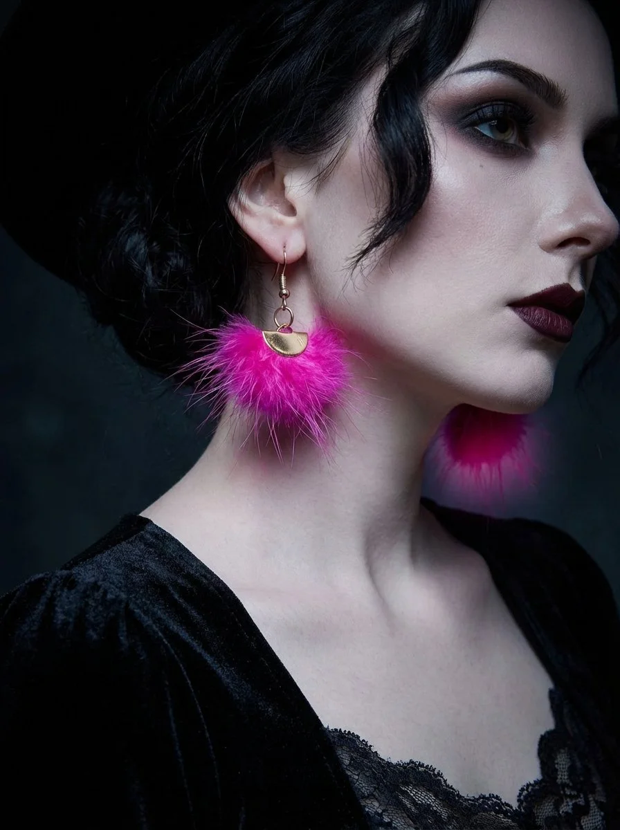 Half Disc Fuzzy Hot Pink Earrings