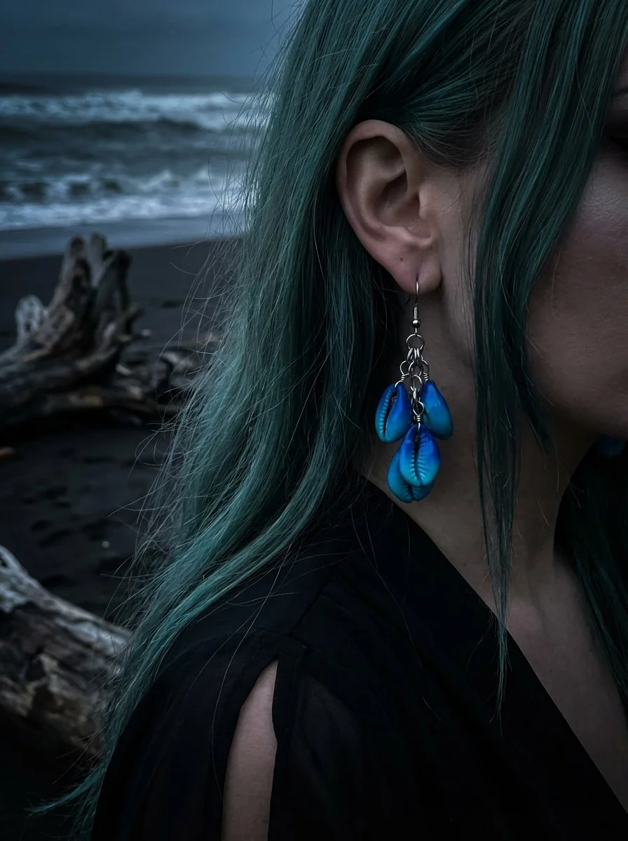 Ombre Blue Sea Shell Cluster Earrings