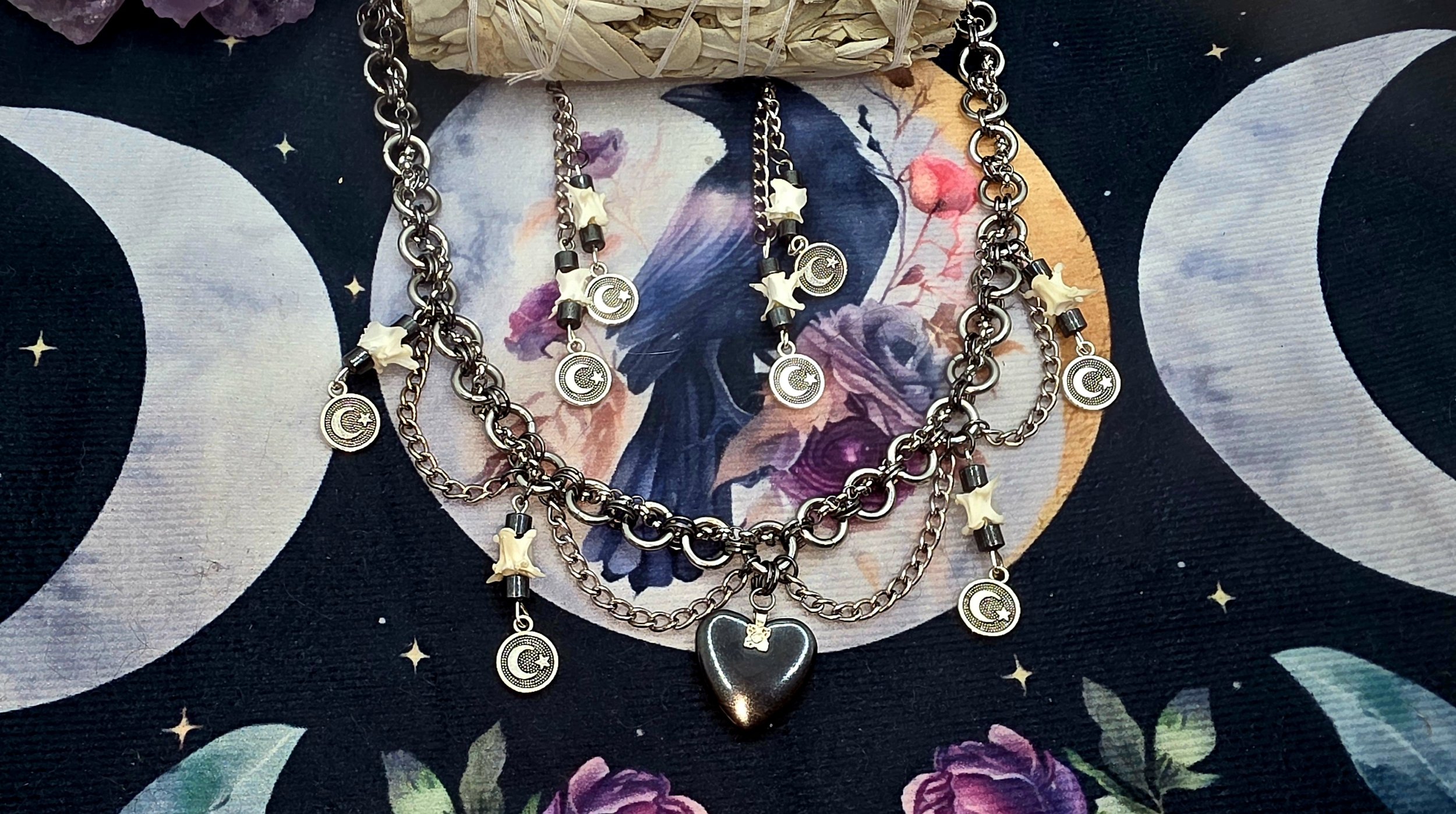 Mystic Heart and Moon Gunmetal Jewelry Set