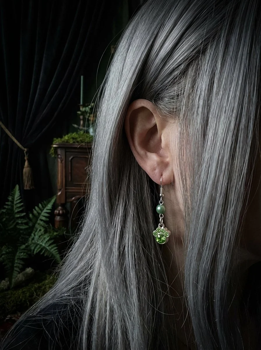 Silver Paws Earrings with Sea Green Gems