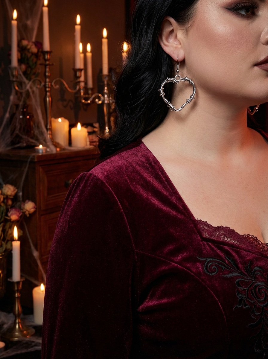 Small Silver Barbed Wire Heart Earrings