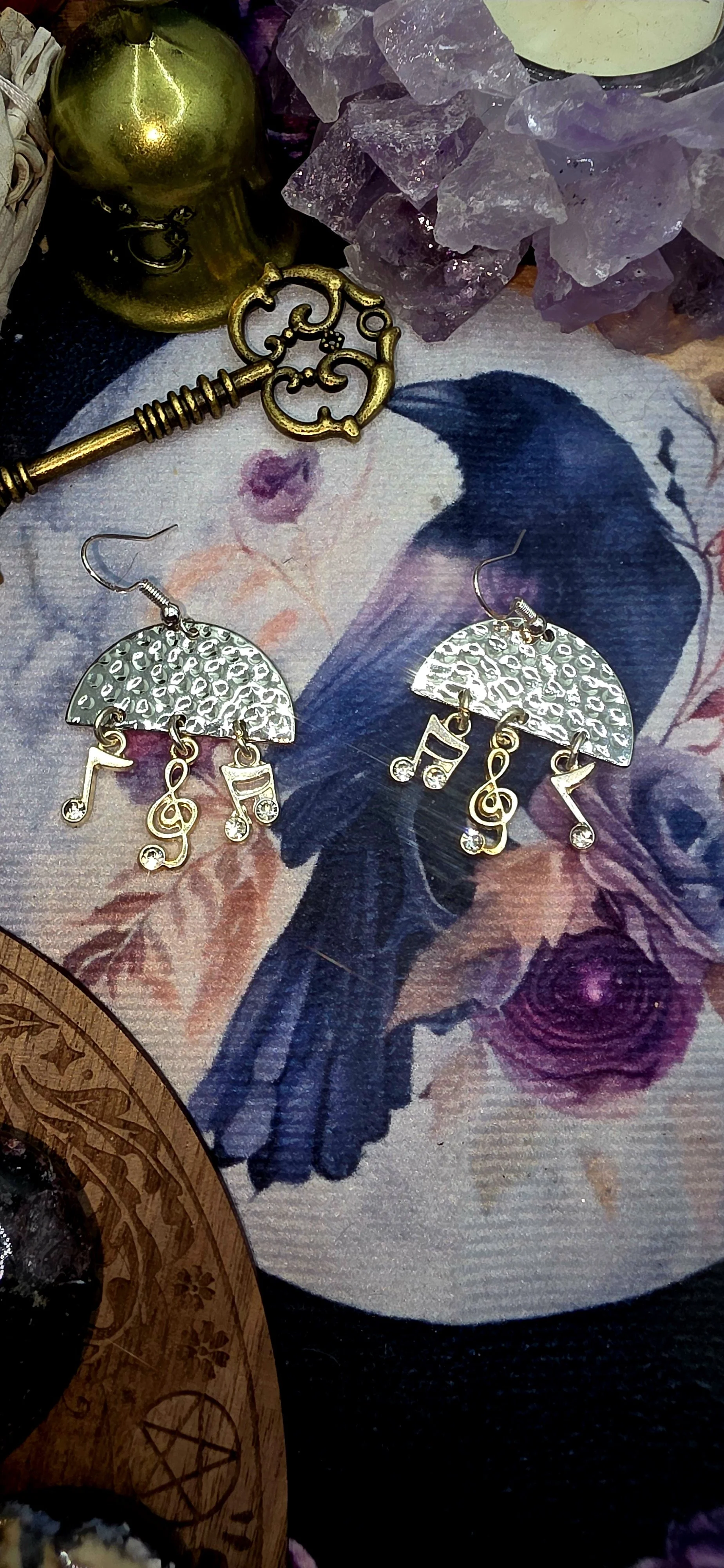 Silver Harmony Earrings with Music Note Charms