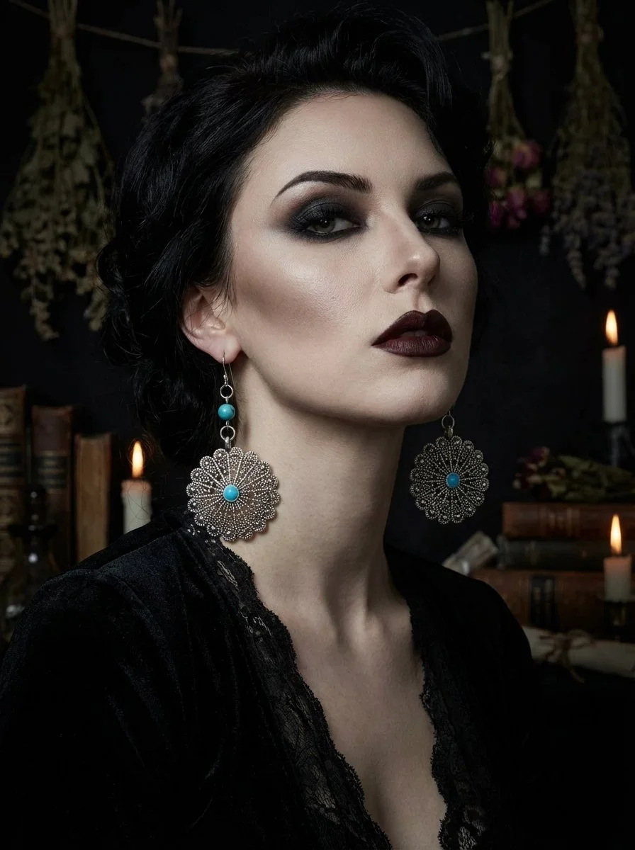 Elegant Filigree Disc Earrings with Turquoise Accents