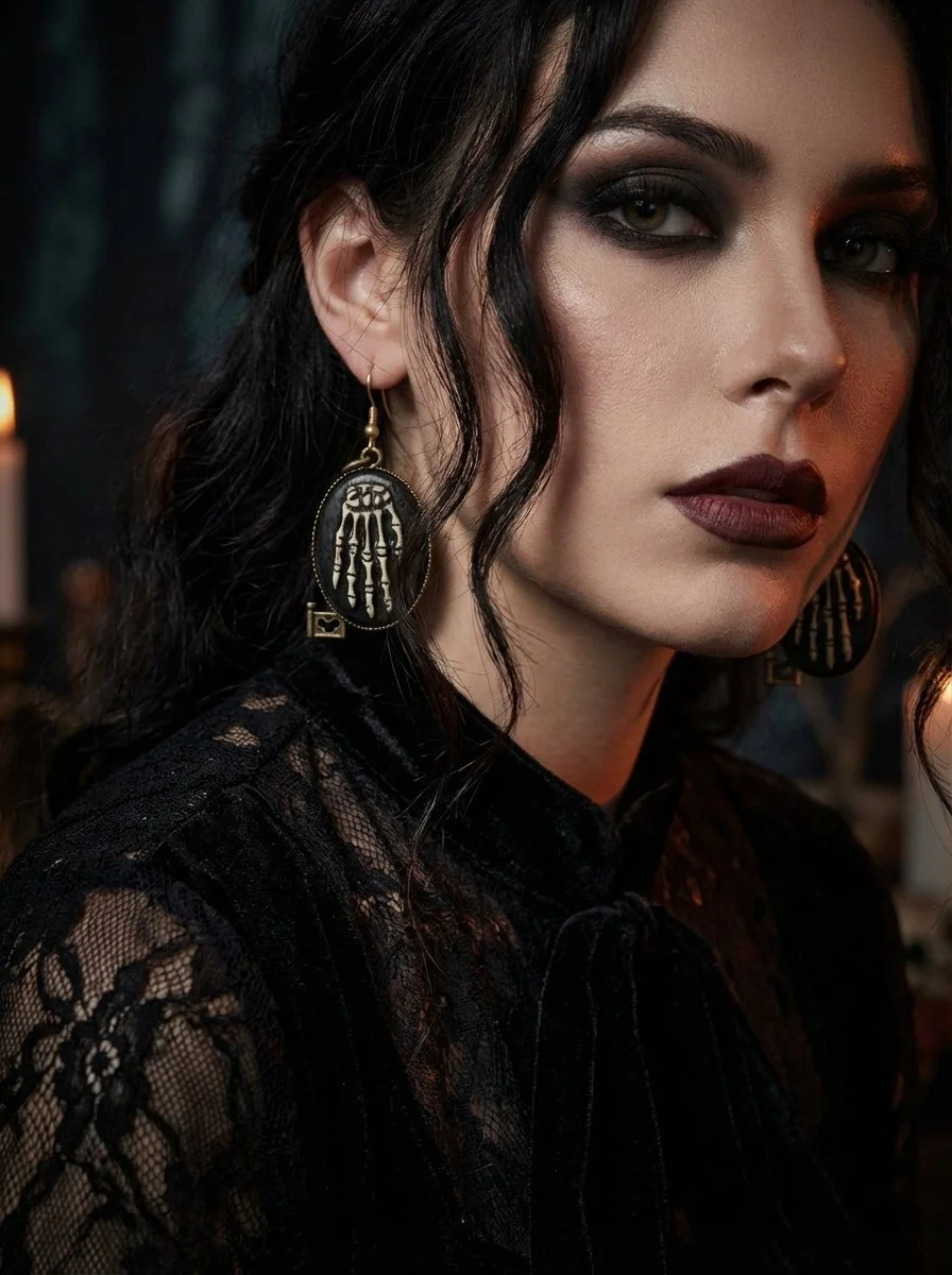Gothic Skeleton Hand Cameo Earrings
