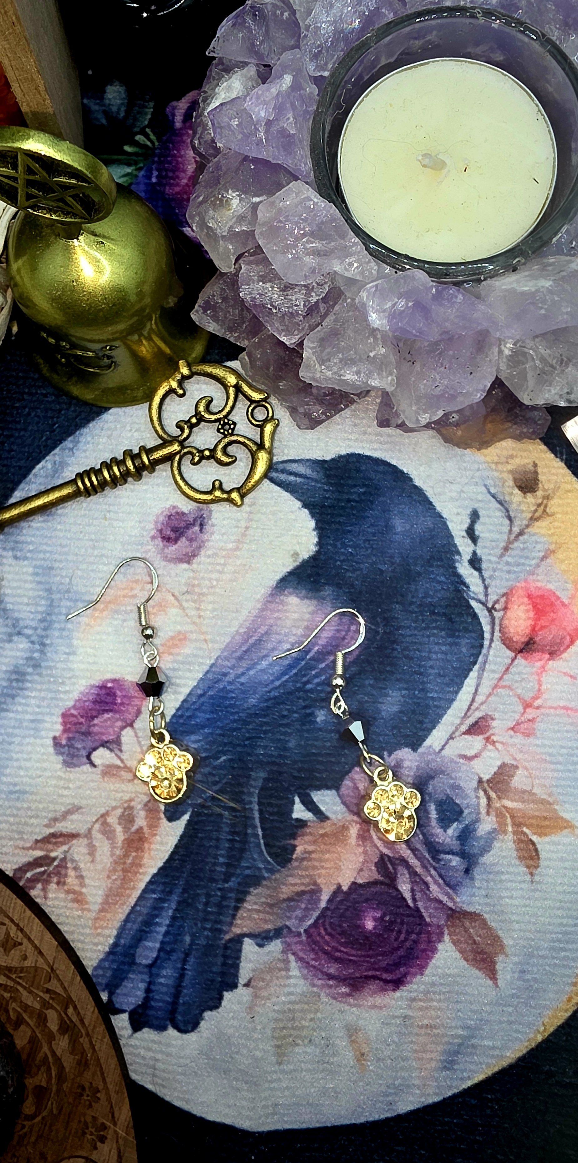 Silver Paws Mixed Metal Earrings with Citrine