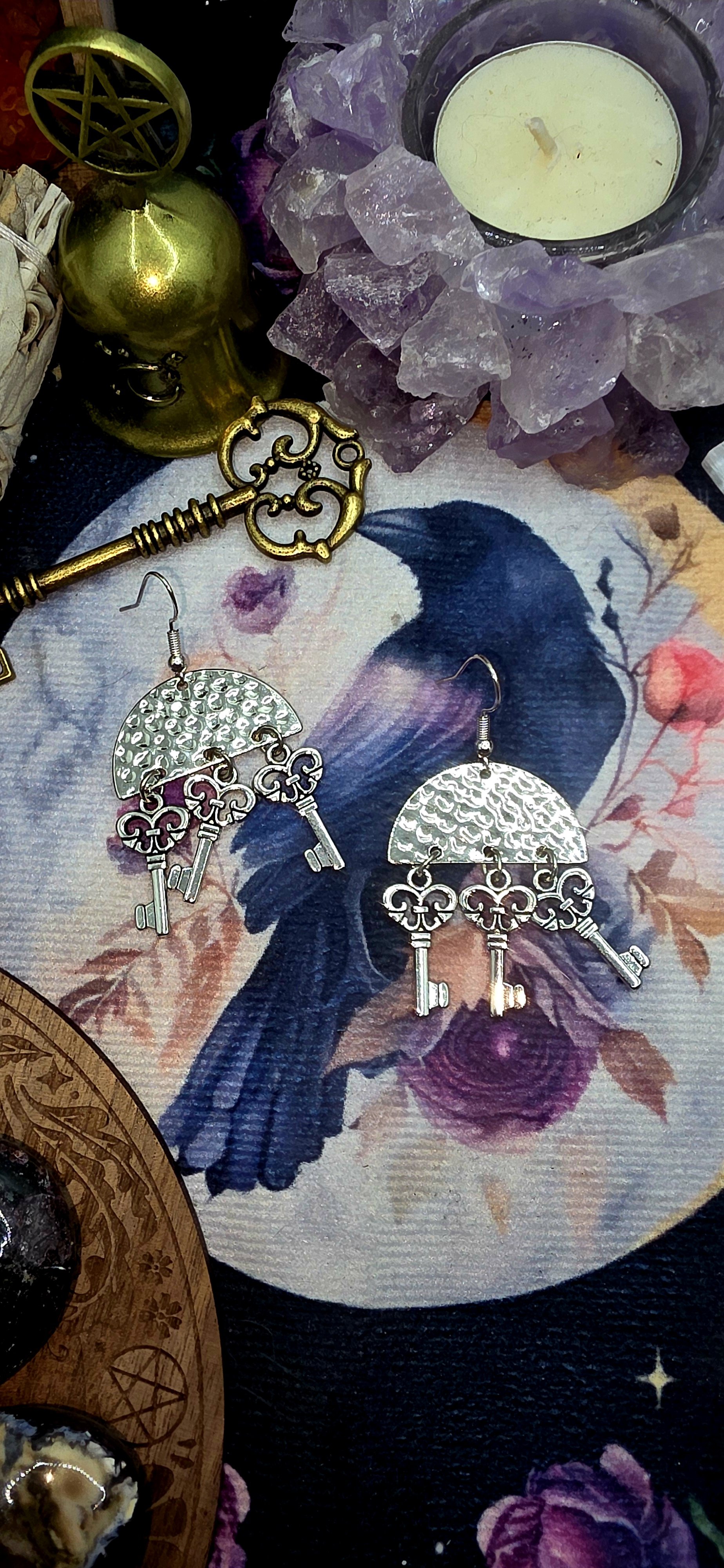 Silver Charm Key Earrings