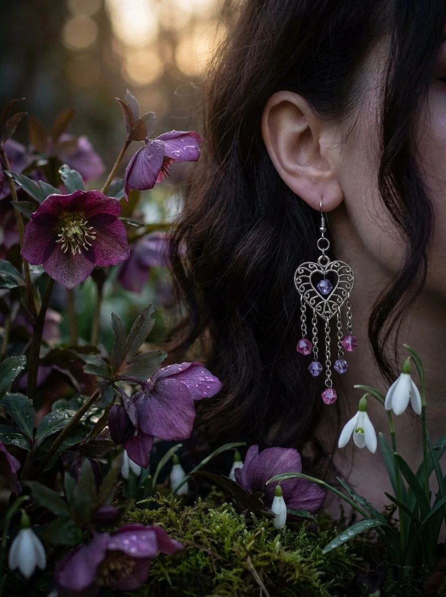 Filigree Heart Gem Earrings