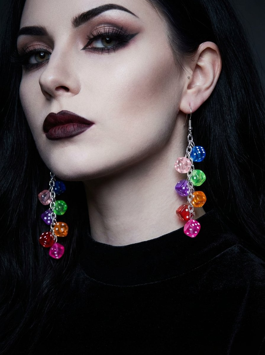 Colorful Game Dice Tassel Earrings