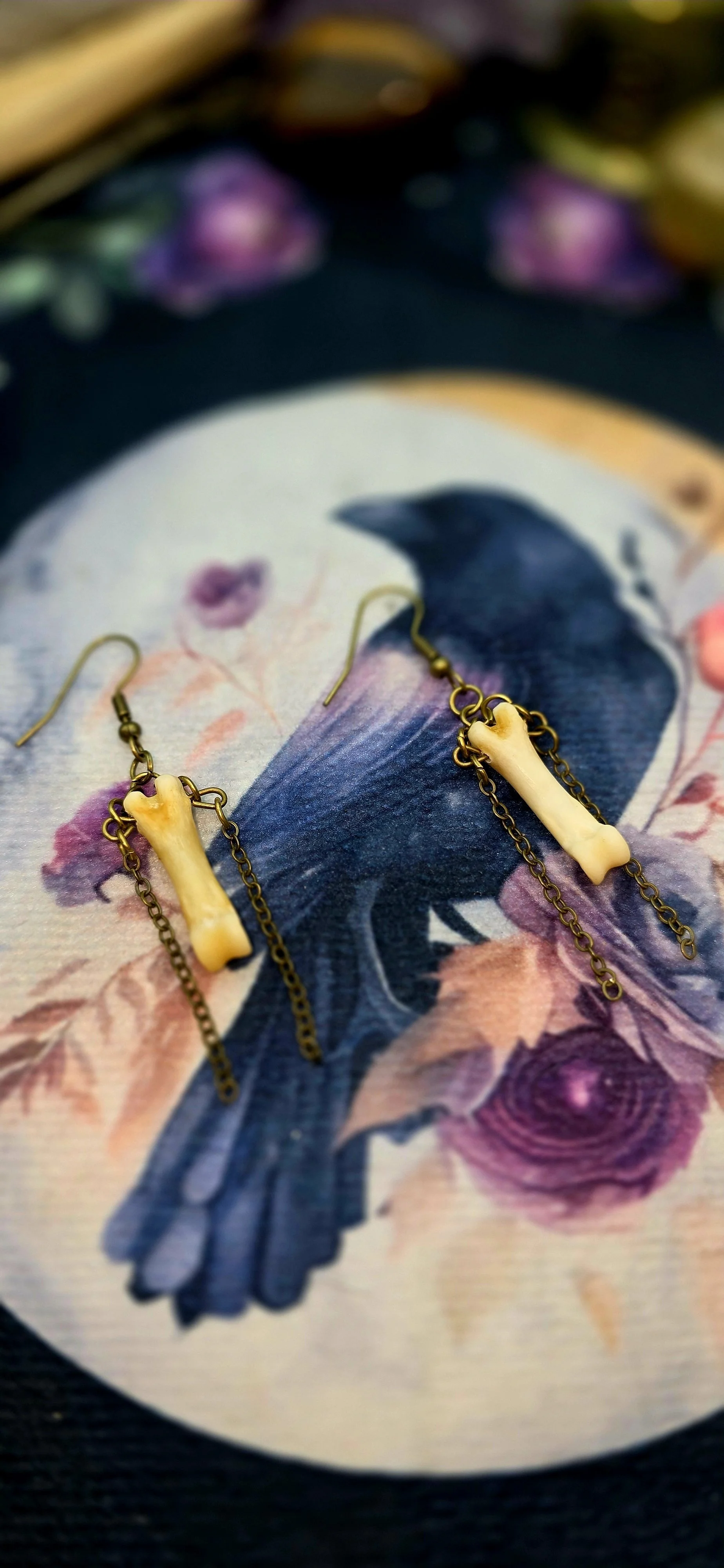 Red Fox Bone Earrings with Chains - Nature's Dance Collection