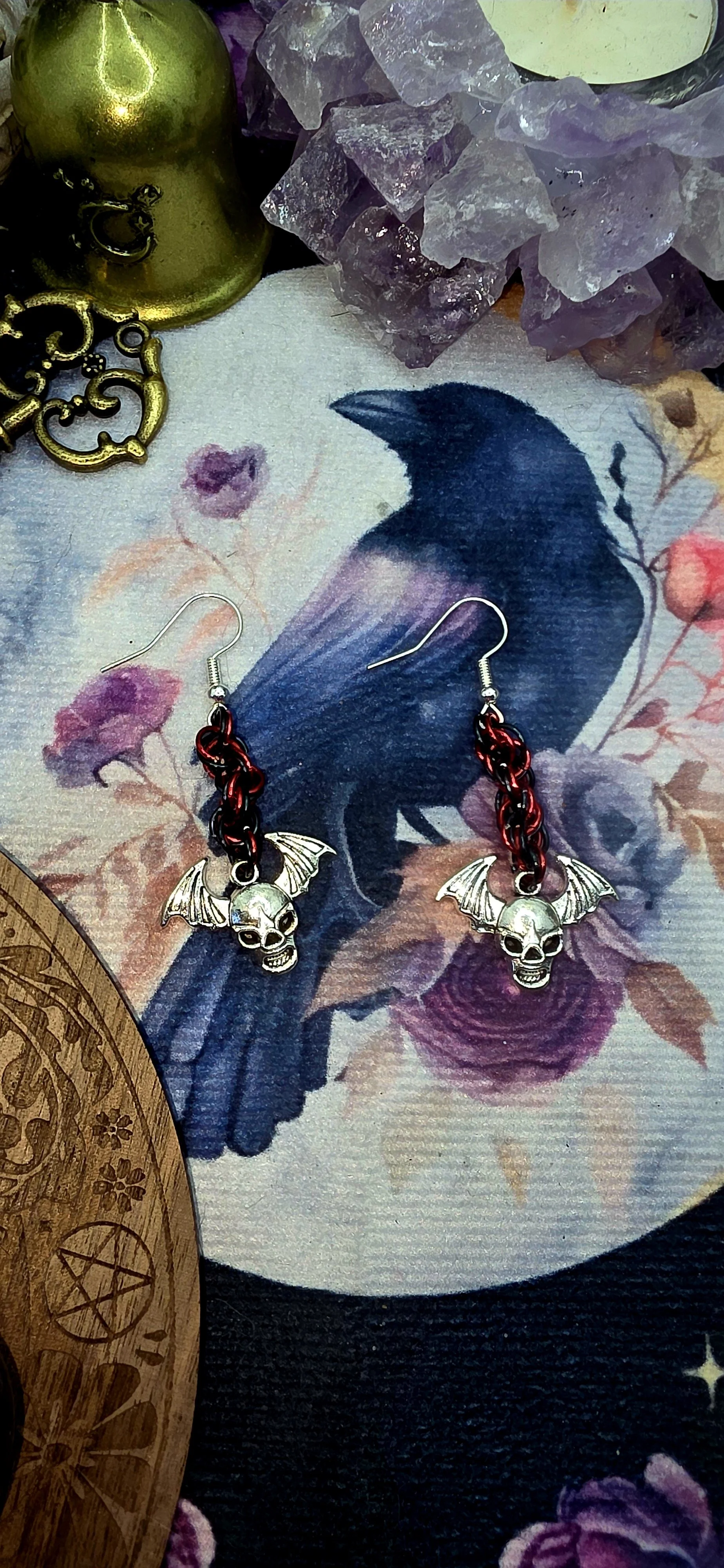 Gothic Skull Chainmail Earrings