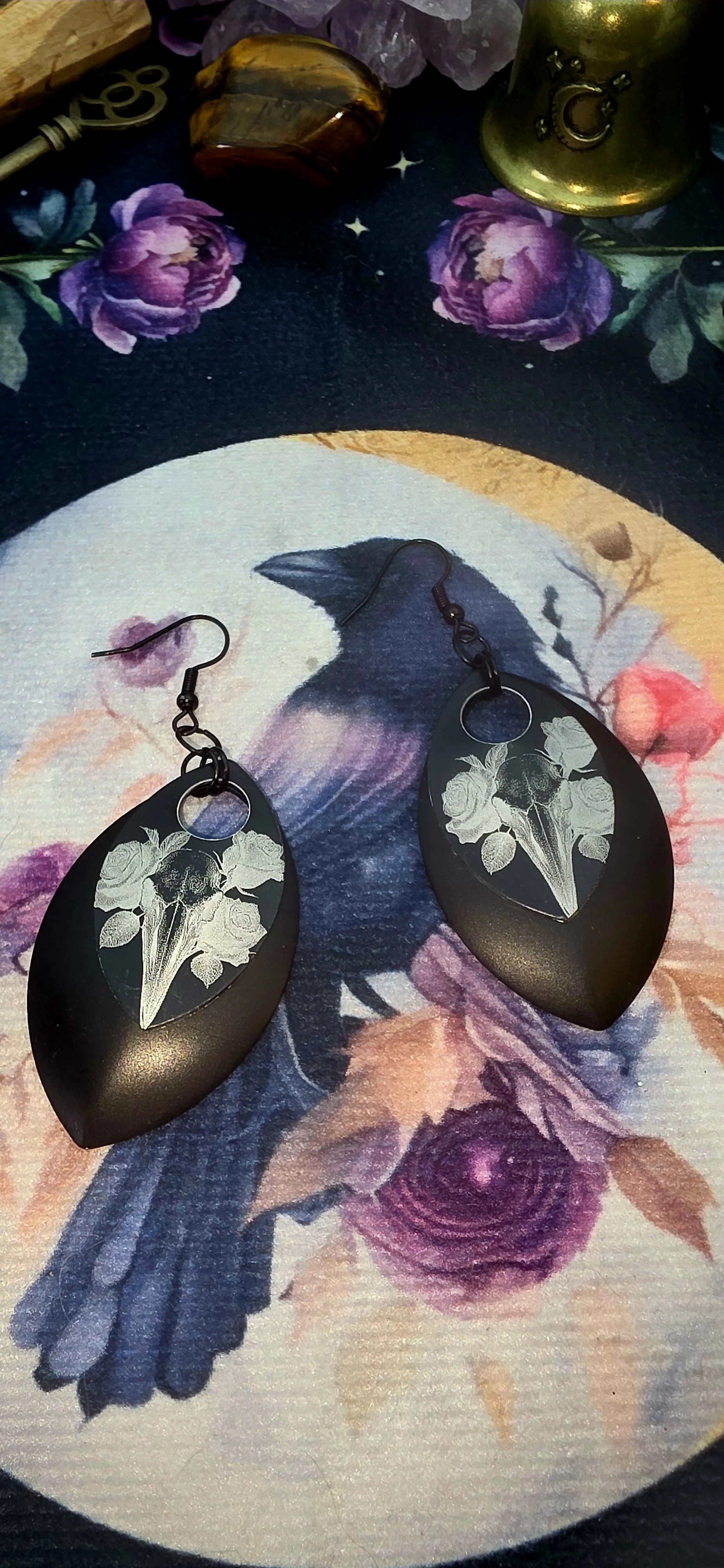 Raven Skull Dragon Scale Earrings
