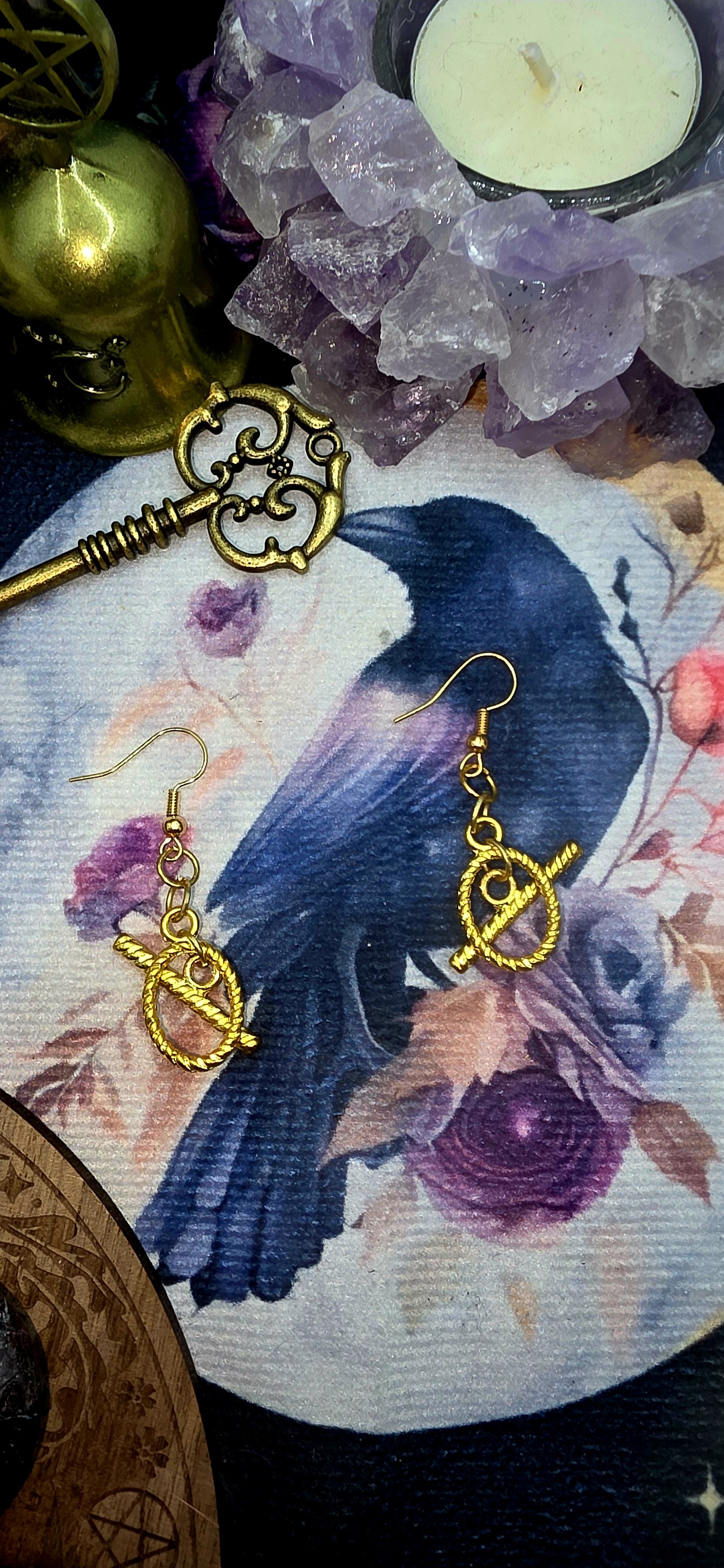 Twisted Gold Ring and Bar Earrings