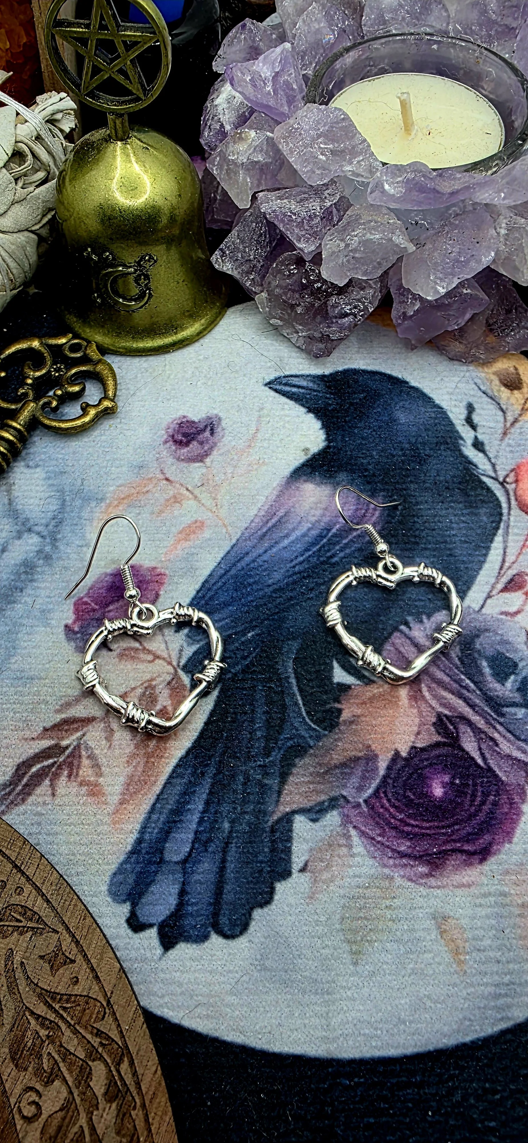 Small Silver Barbed Wire Heart Earrings