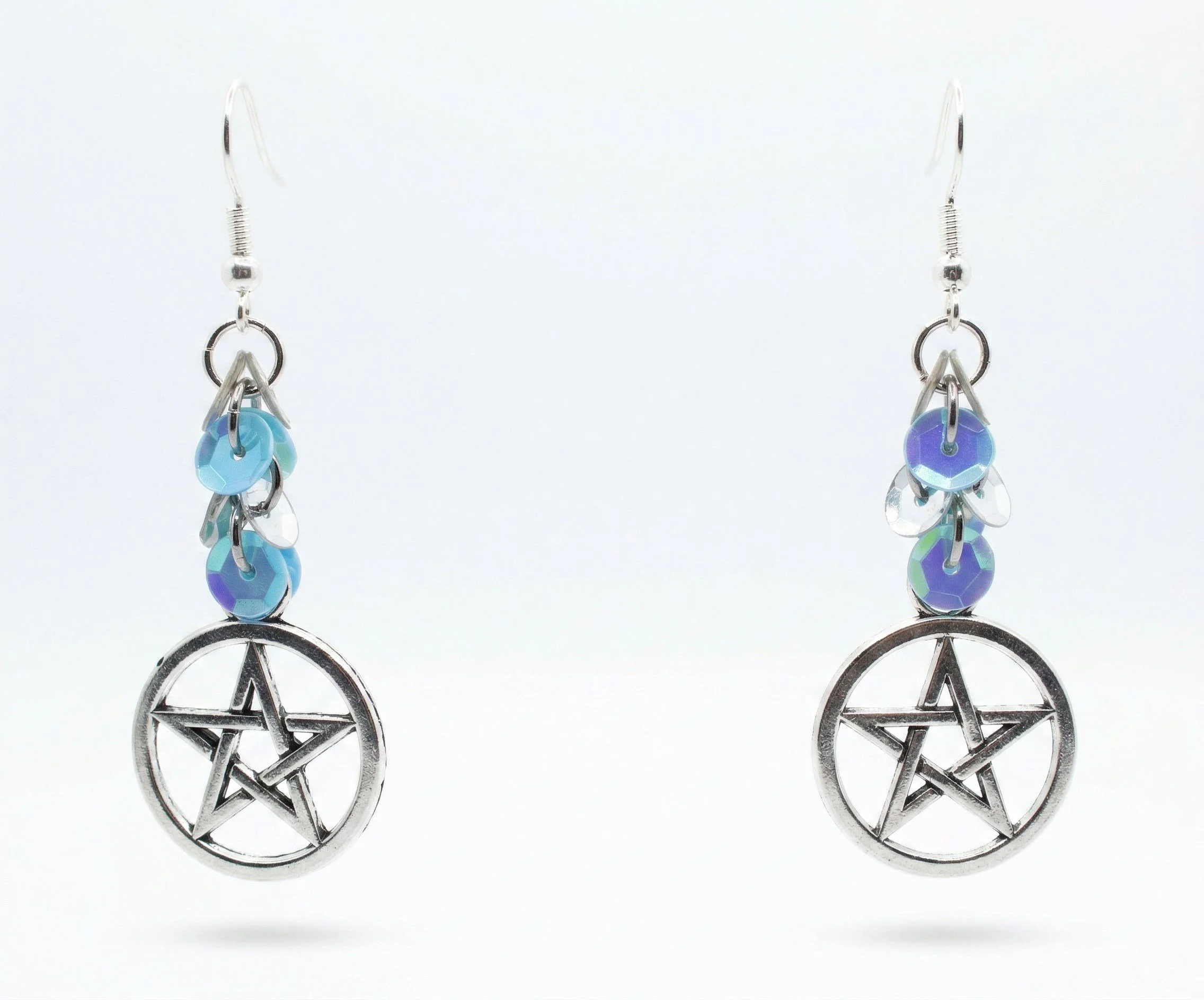Mystic Blue Sequin Pentacle Earrings
