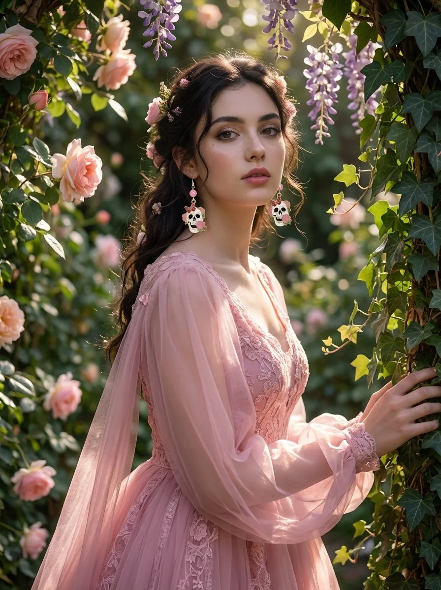 Mystic Rose Skull Earrings