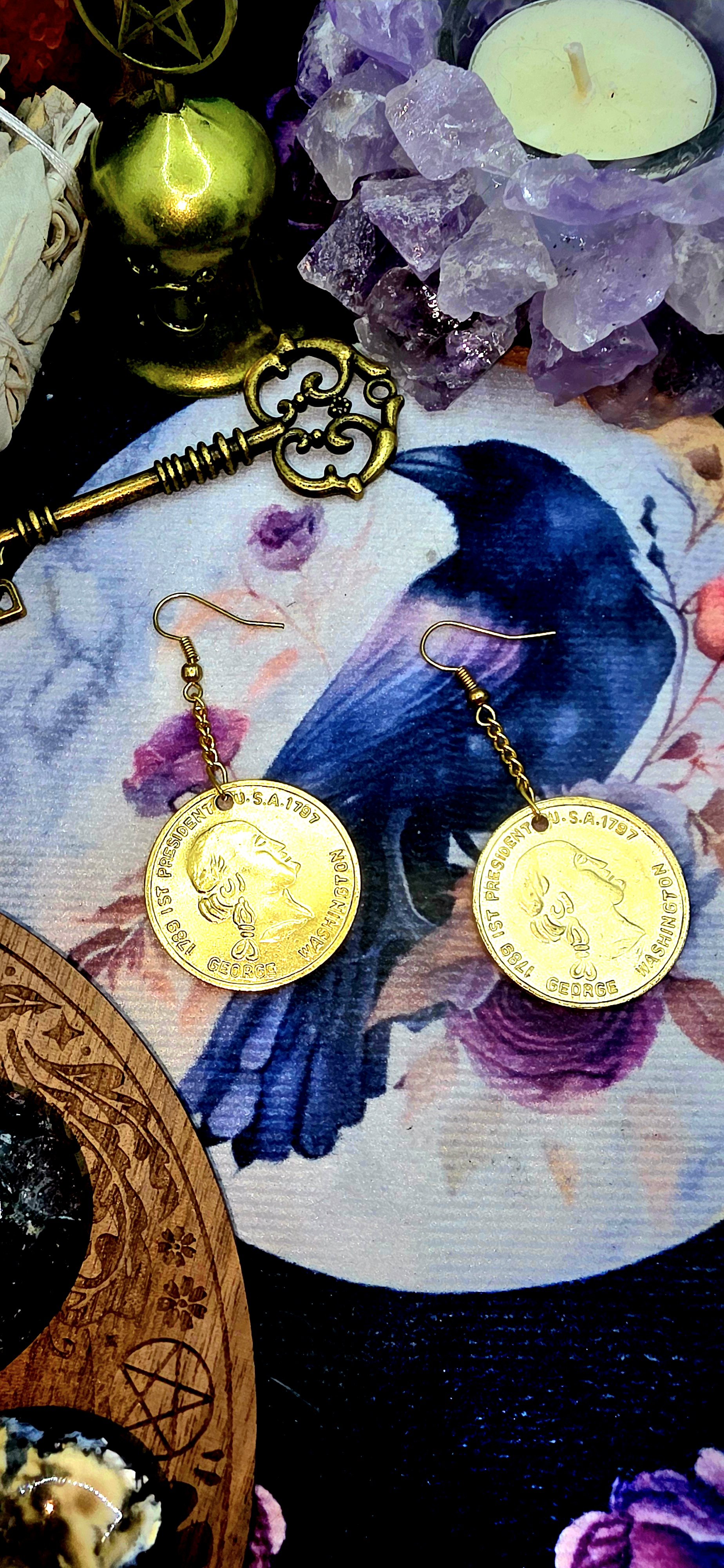 Vintage Looking Gold Coin Chain Earrings