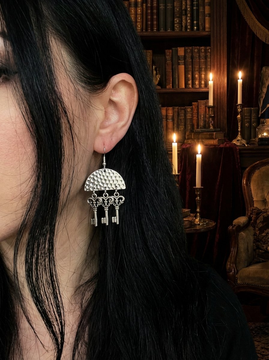 Silver Charm Key Earrings