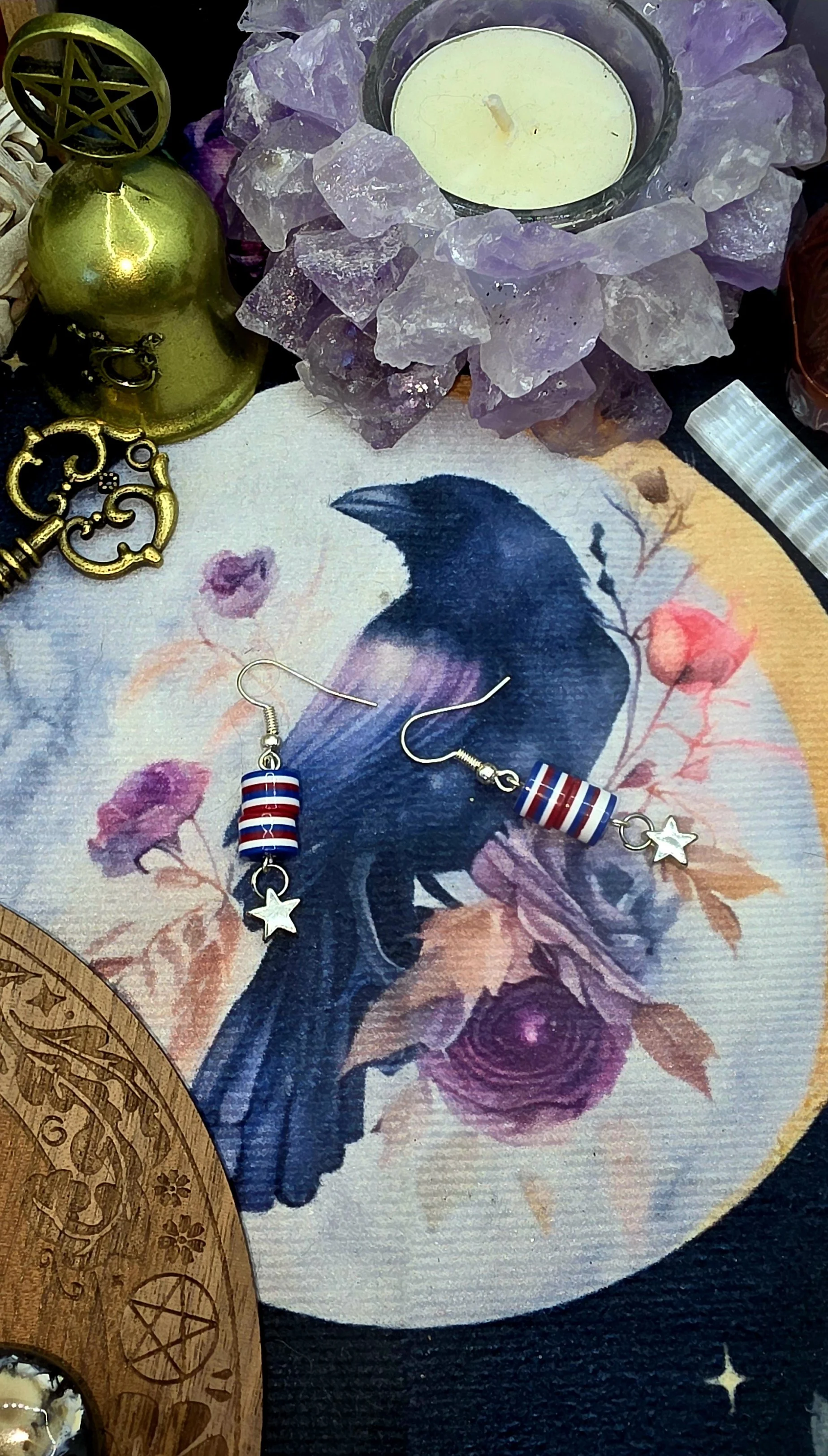 Patriotic Striped Barrels Earrings with Star Charm