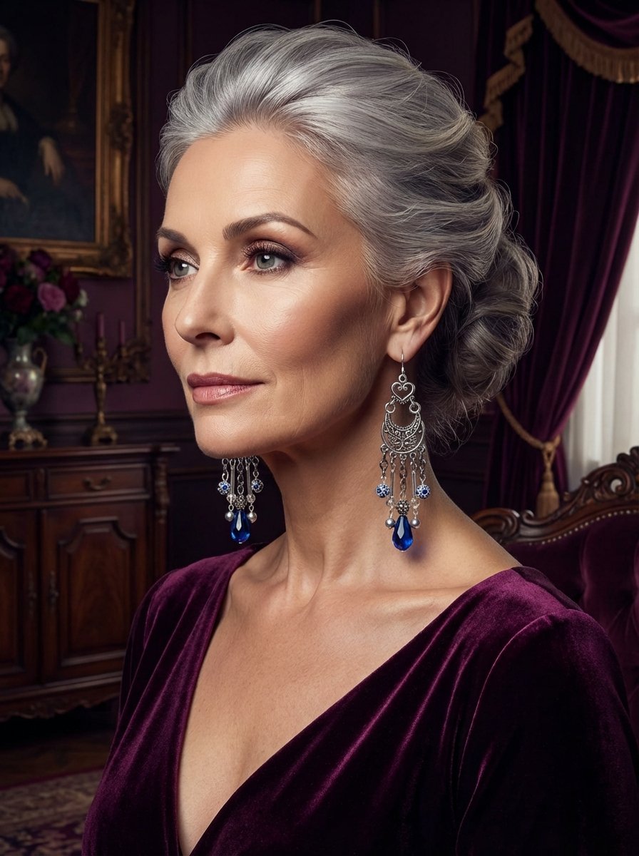 Elegant Silver & Blue Chandelier Earrings