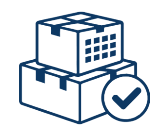 Illustration of a cardboard box with a checkmark symbol, representing successful delivery or approval.