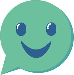 A smiling green speech bubble with eyes and a mouth.