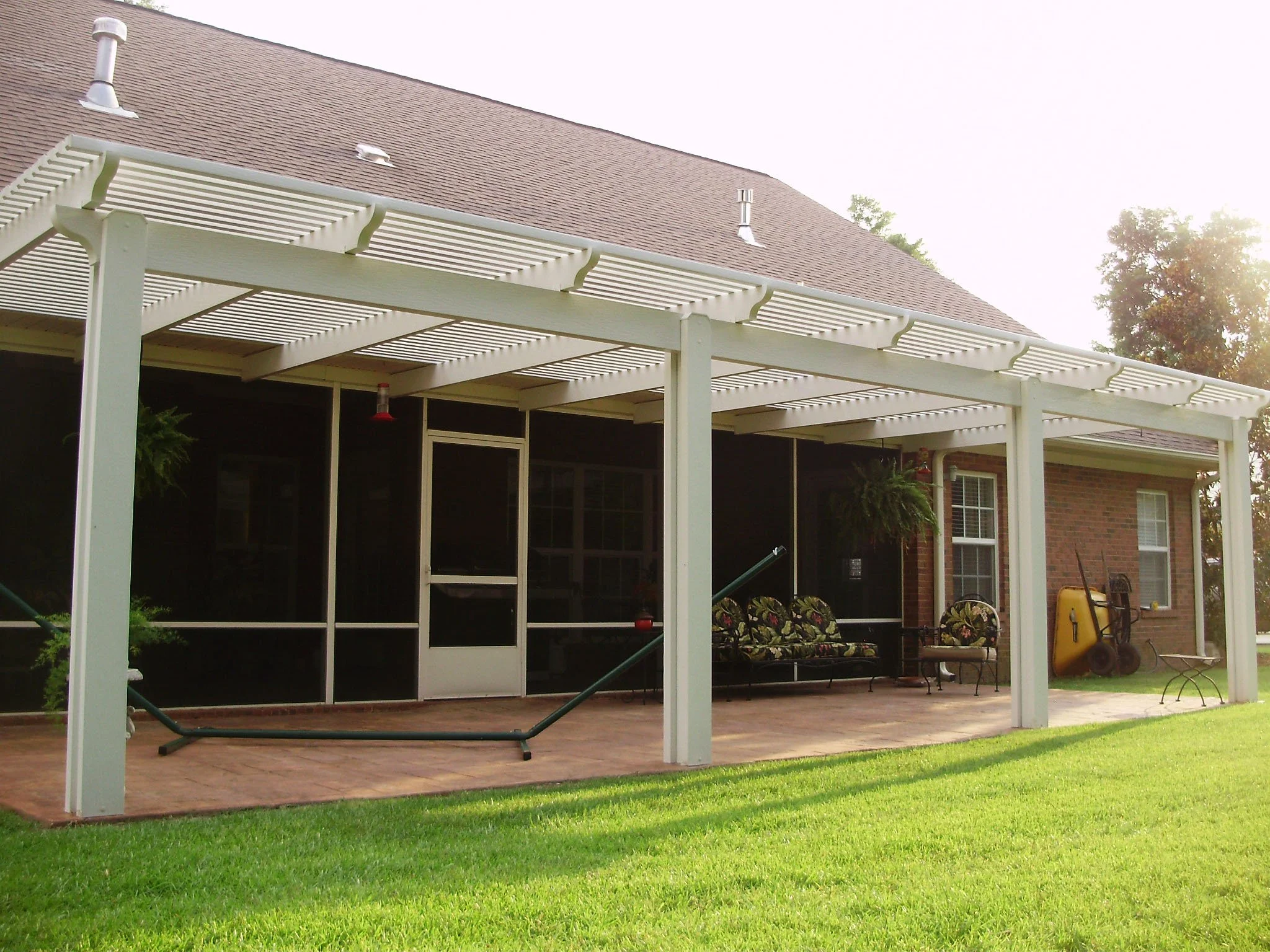 Pergola designed to create a welcoming outdoor gathering space.