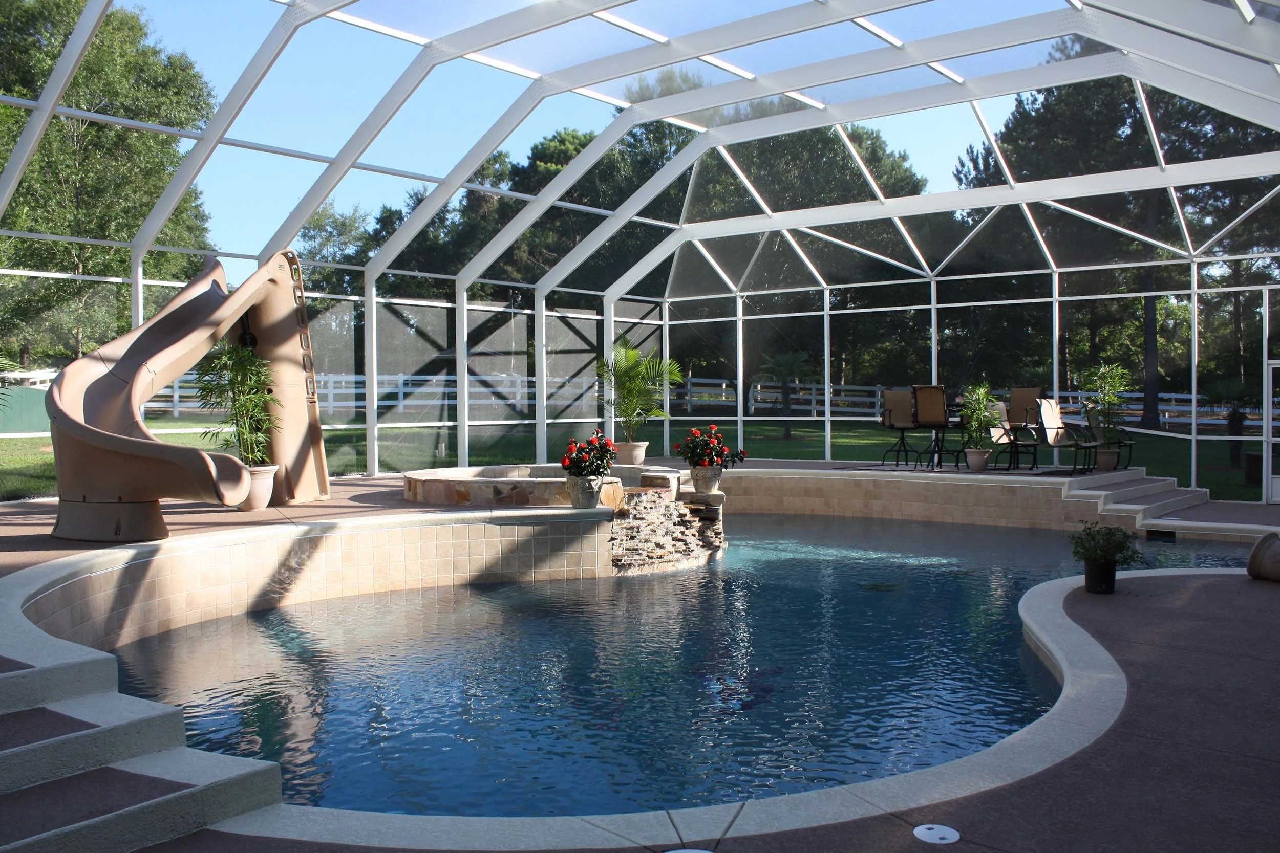 Custom pool cage enclosure for a residential home in the Dothan area.