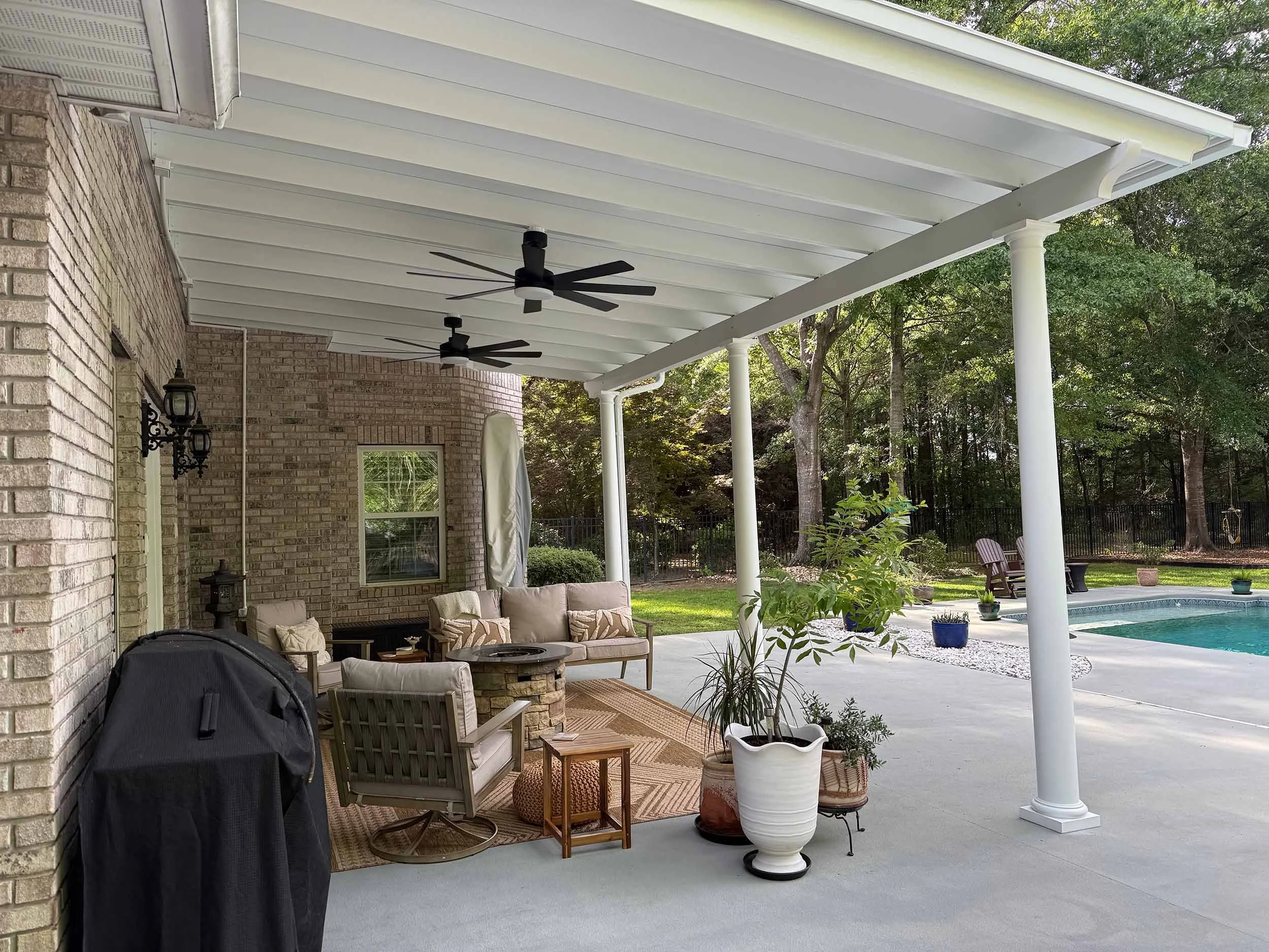 Custom covered patio addition by Hathcock Home Services.