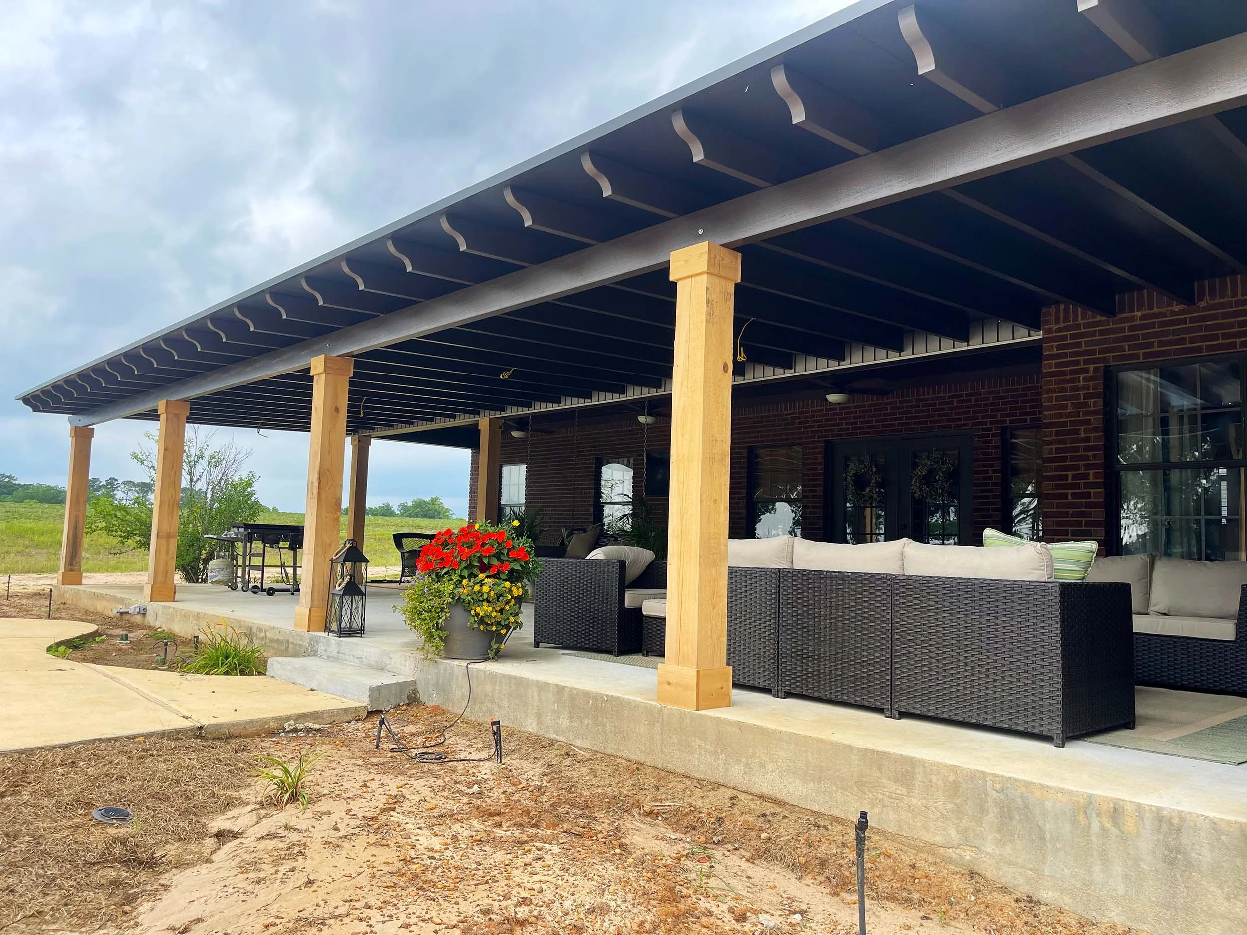 Custom awning installed for a Dothan-area residential home.